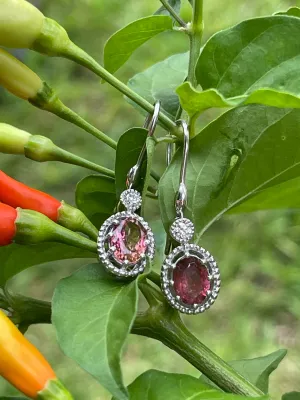 Natural 4ct Pink Tourmaline 925 Solid Sterling Silver Earrings 30mm