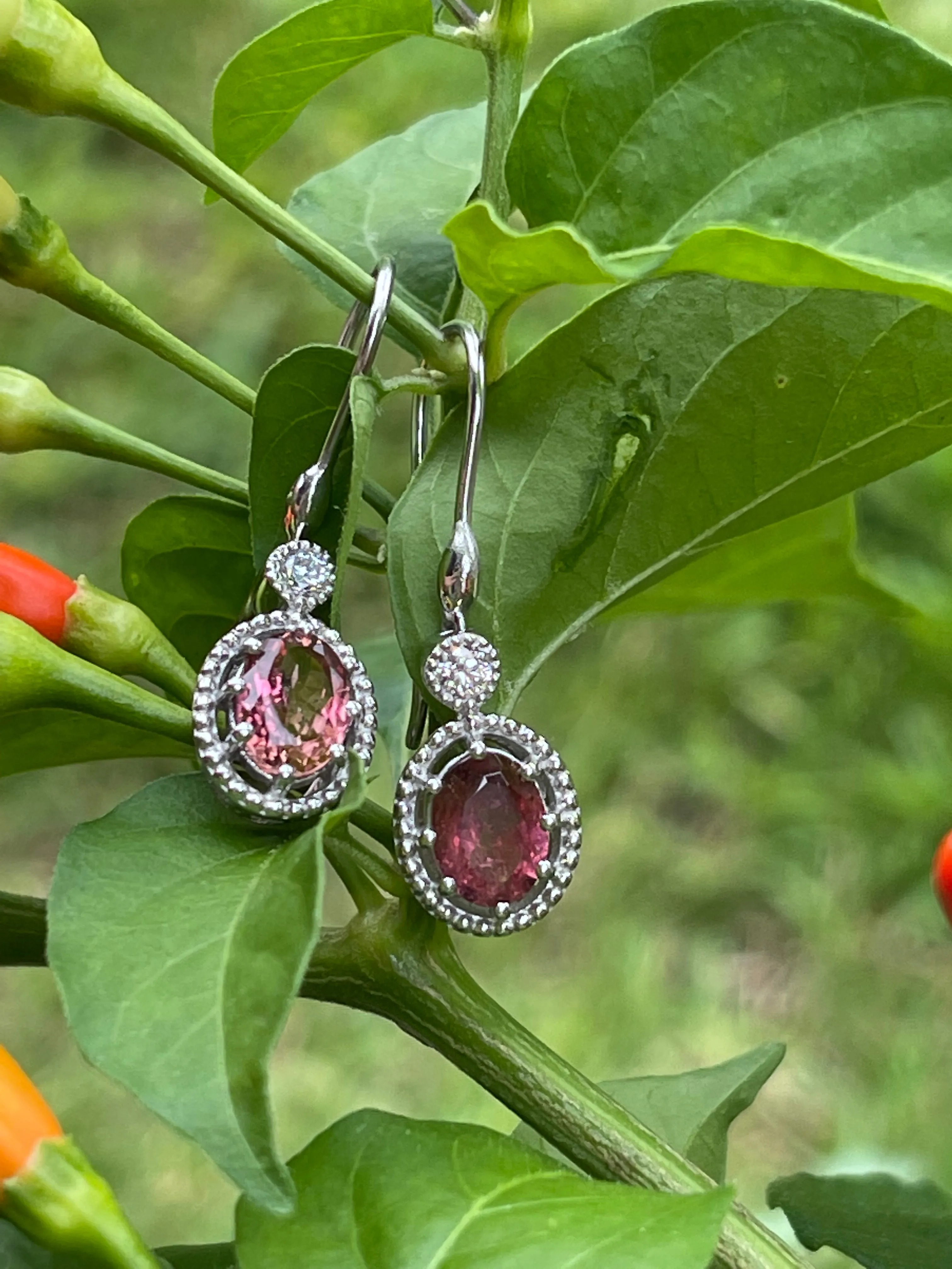 Natural 4ct Pink Tourmaline 925 Solid Sterling Silver Earrings 30mm