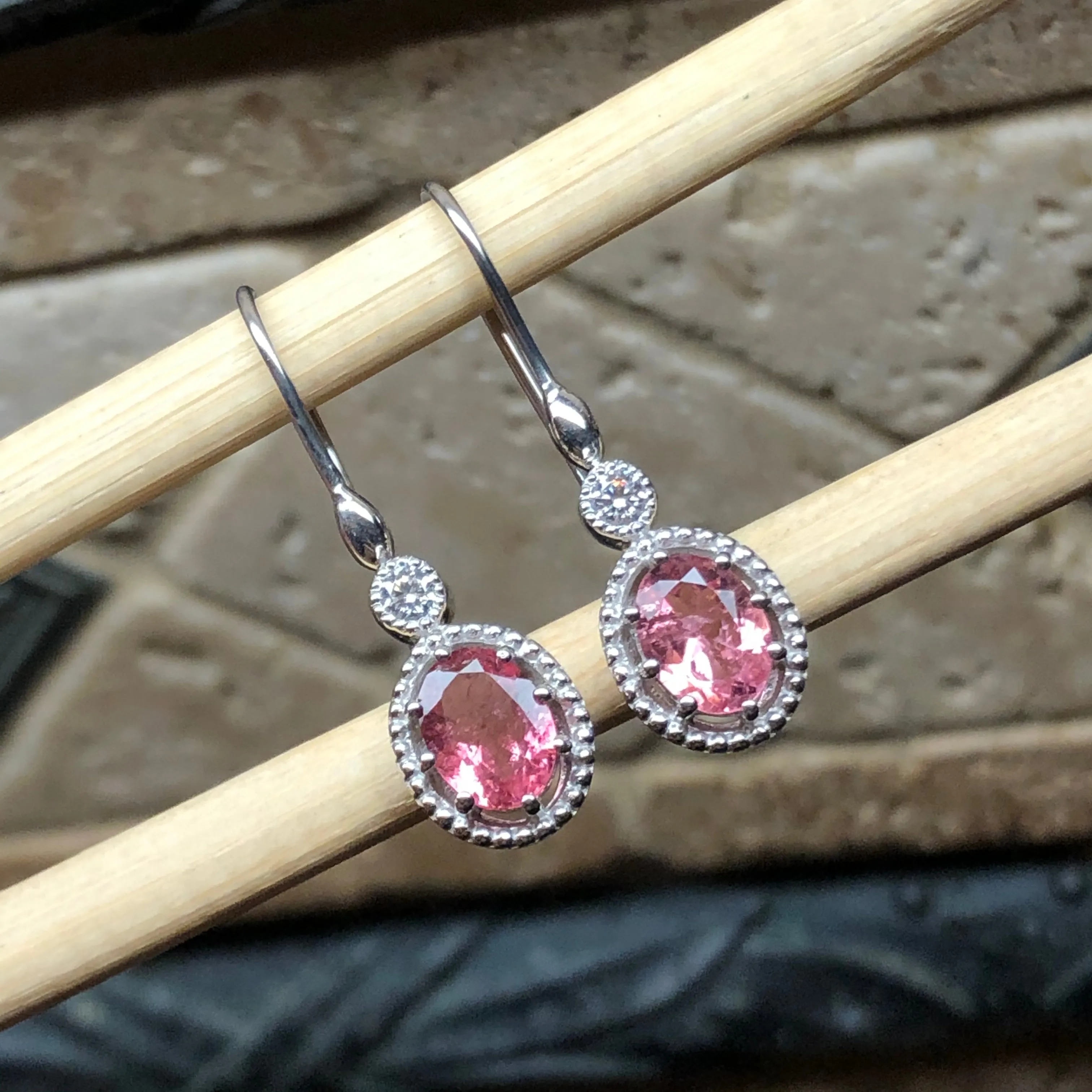 Natural 4ct Pink Tourmaline 925 Solid Sterling Silver Earrings 30mm