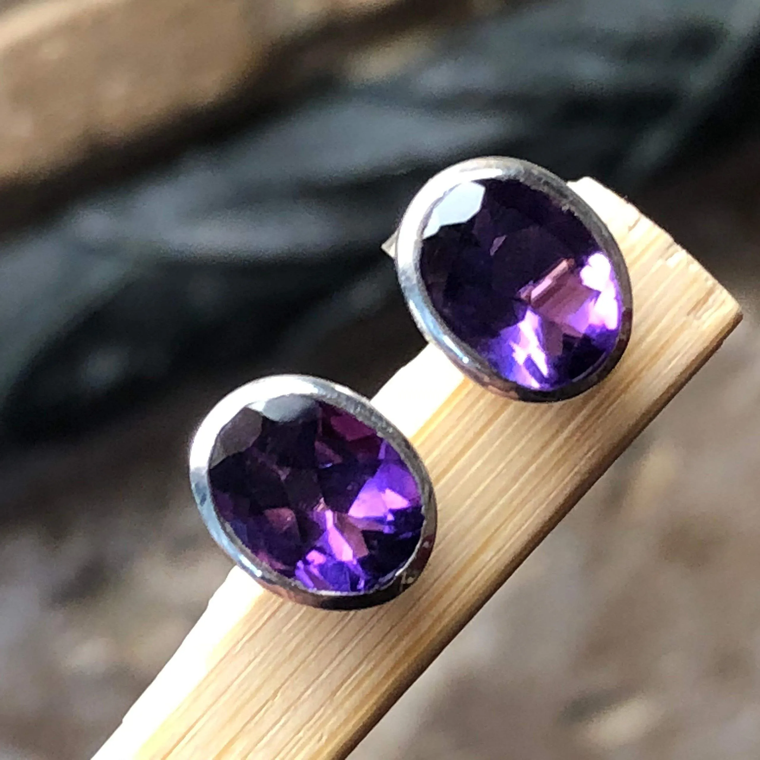 Natural 4ct Purple Amethyst 925 Solid Sterling Silver Earrings 10mm
