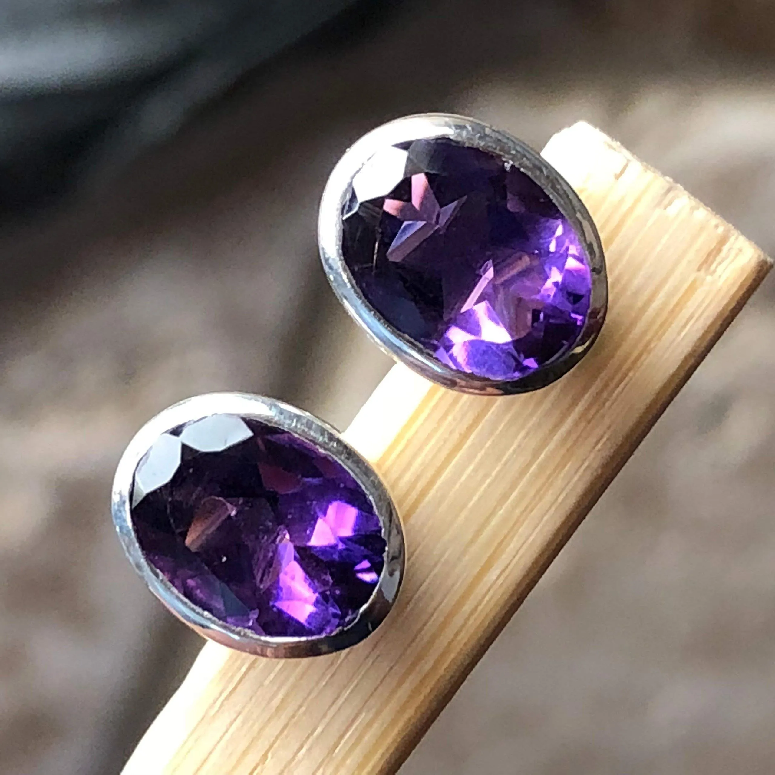 Natural 4ct Purple Amethyst 925 Solid Sterling Silver Earrings 10mm