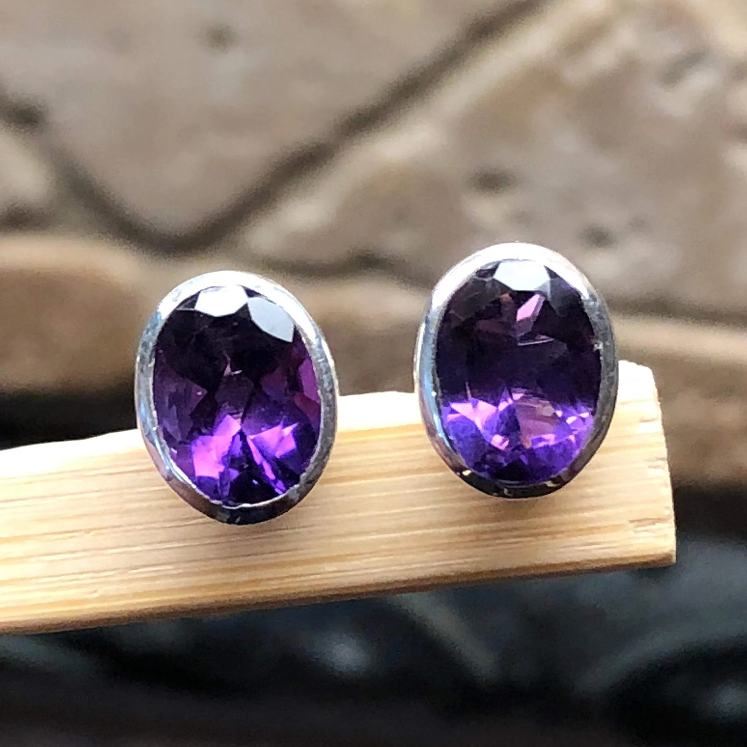 Natural 4ct Purple Amethyst 925 Solid Sterling Silver Earrings 10mm