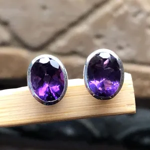 Natural 4ct Purple Amethyst 925 Solid Sterling Silver Earrings 10mm