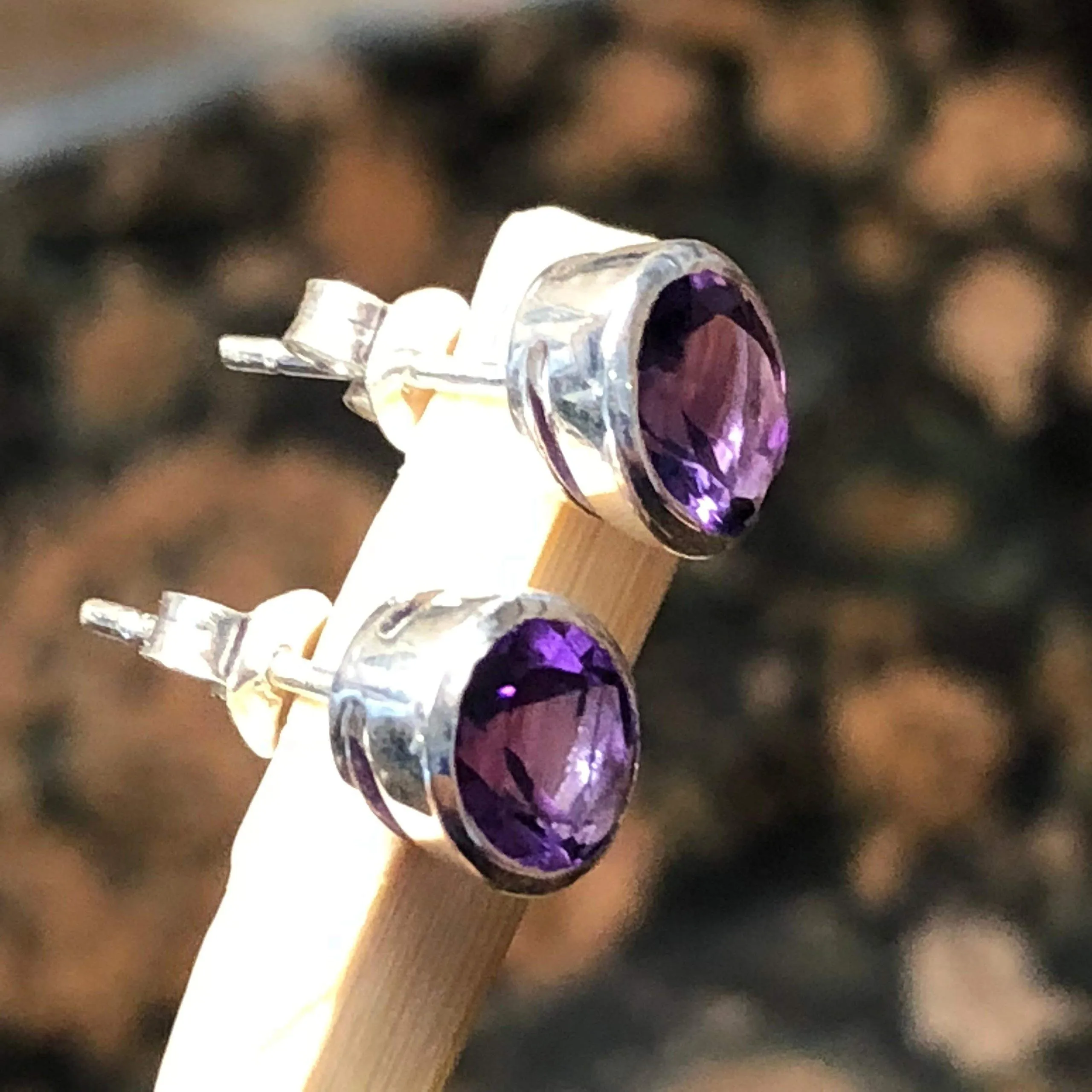 Natural 4ct Purple Amethyst 925 Solid Sterling Silver Earrings 10mm