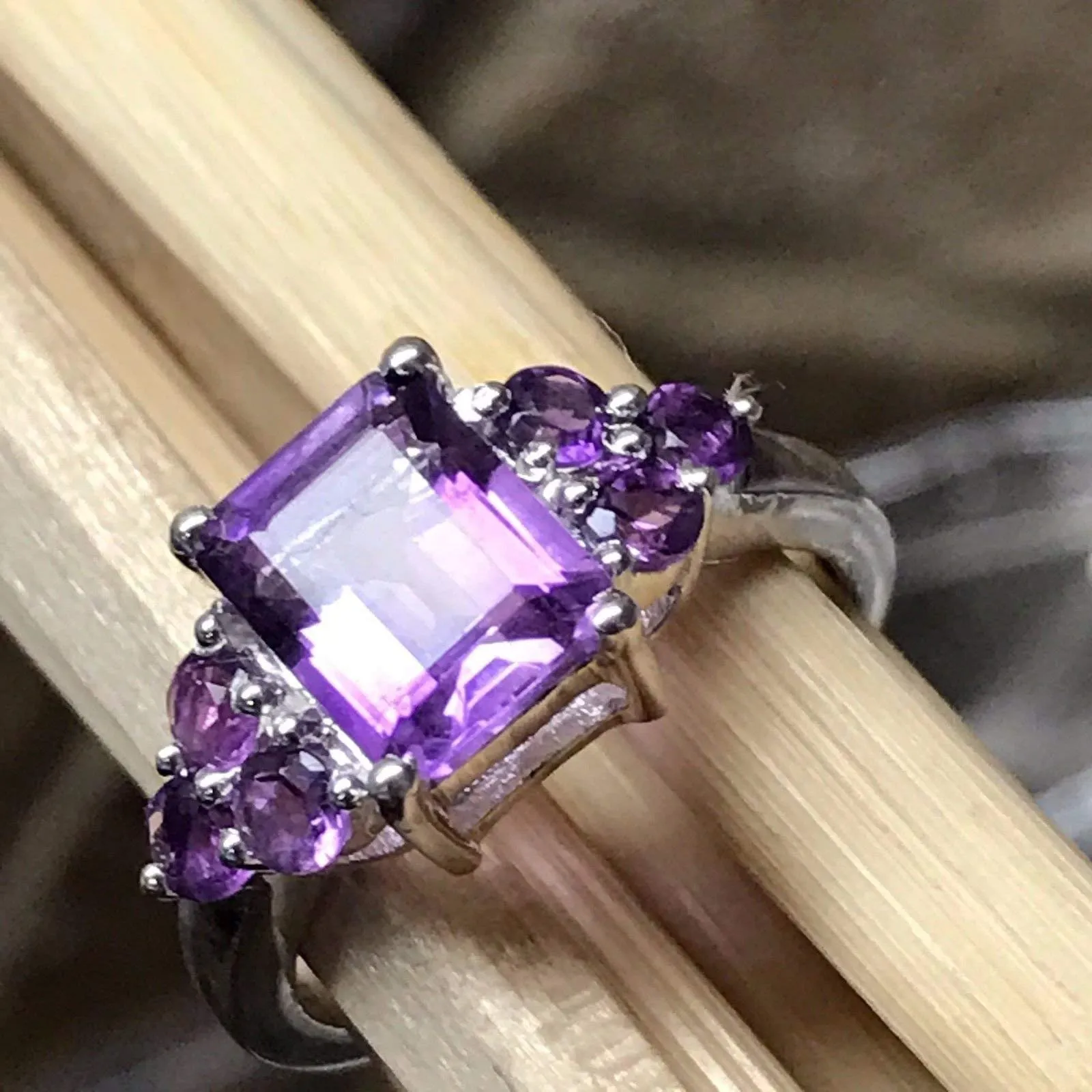Natural 4ct Purple Amethyst 925 Solid Sterling Silver Ring Size 5, 6, 7, 8, 9