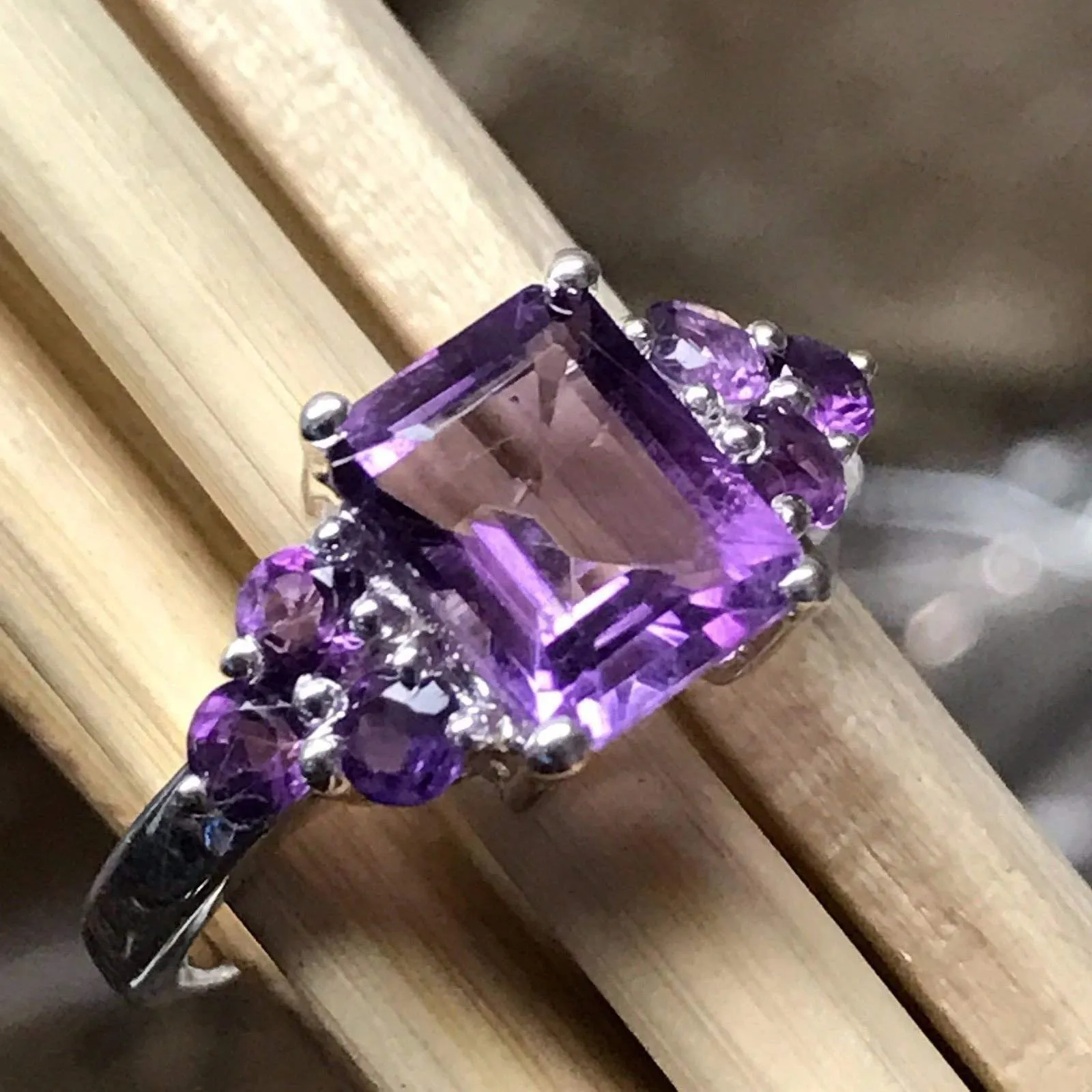 Natural 4ct Purple Amethyst 925 Solid Sterling Silver Ring Size 5, 6, 7, 8, 9