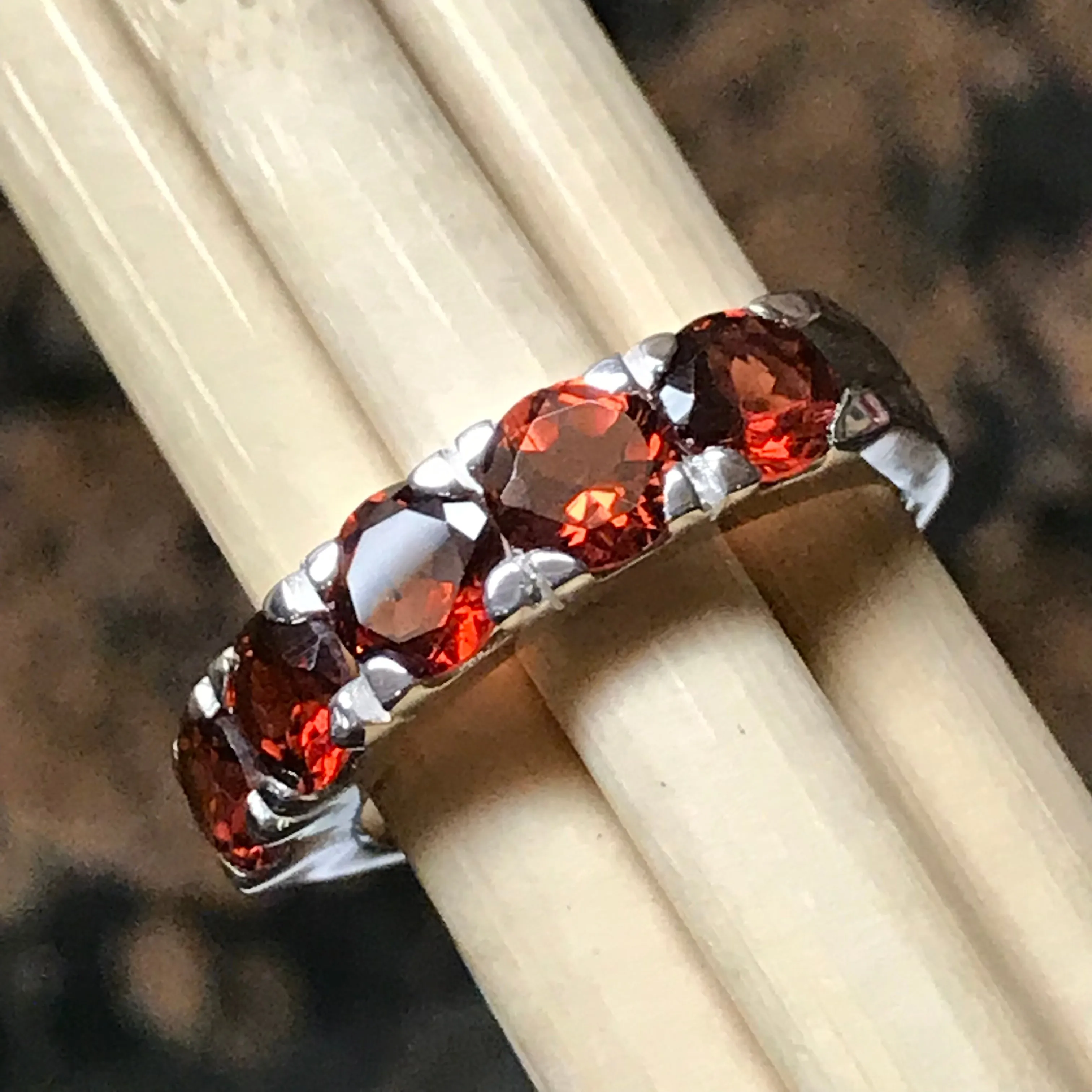 Natural 4ct Pyrope Garnet 925 Solid Sterling Silver Band Ring Size 6, 8, 9