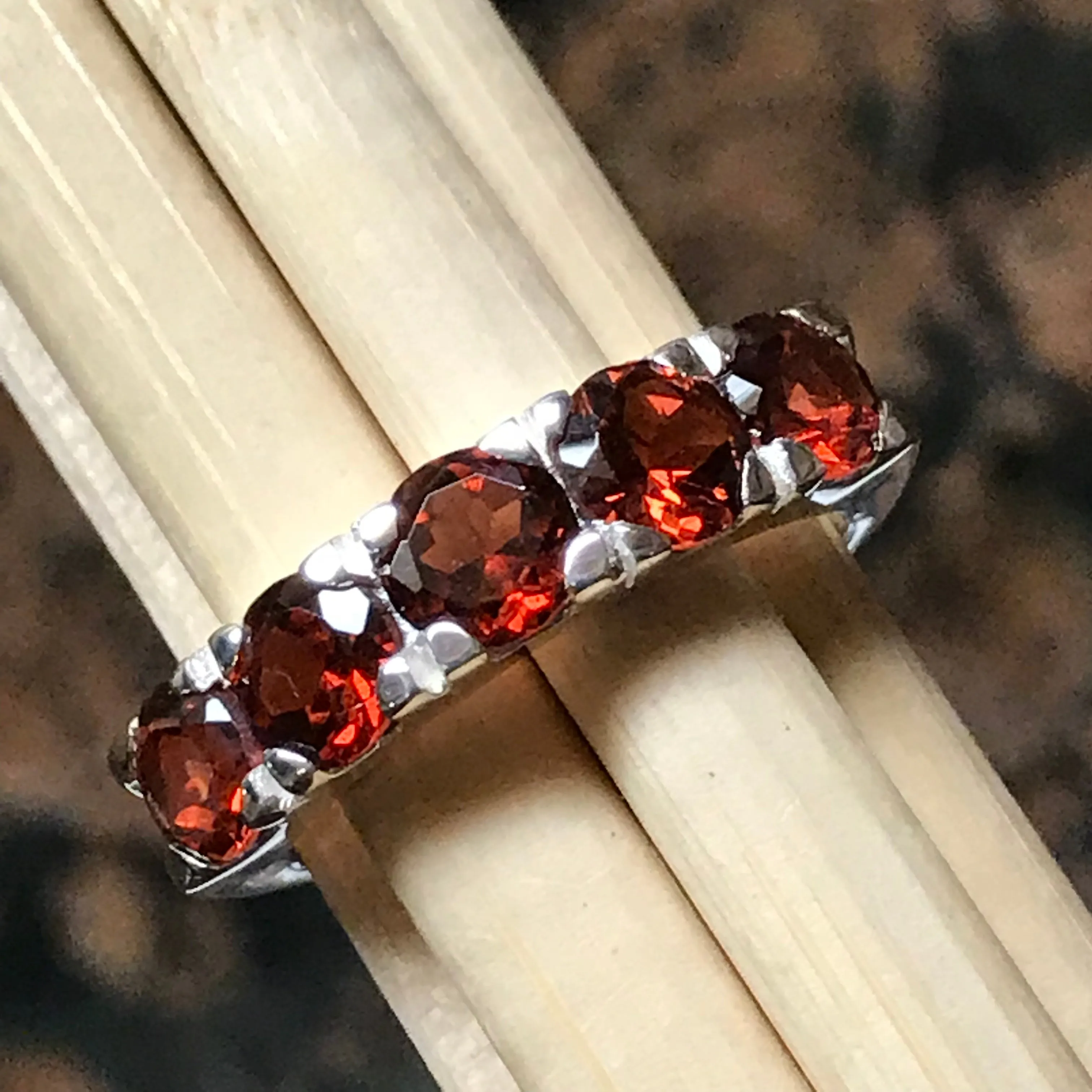 Natural 4ct Pyrope Garnet 925 Solid Sterling Silver Band Ring Size 6, 8, 9