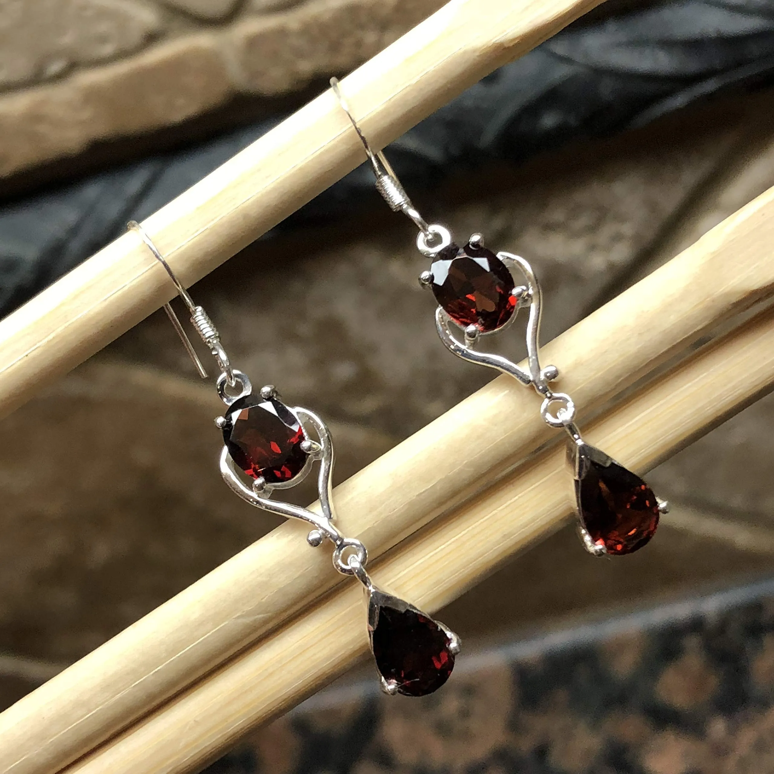 Natural 4ct Pyrope Garnet 925 Solid Sterling Silver Earrings 30mm