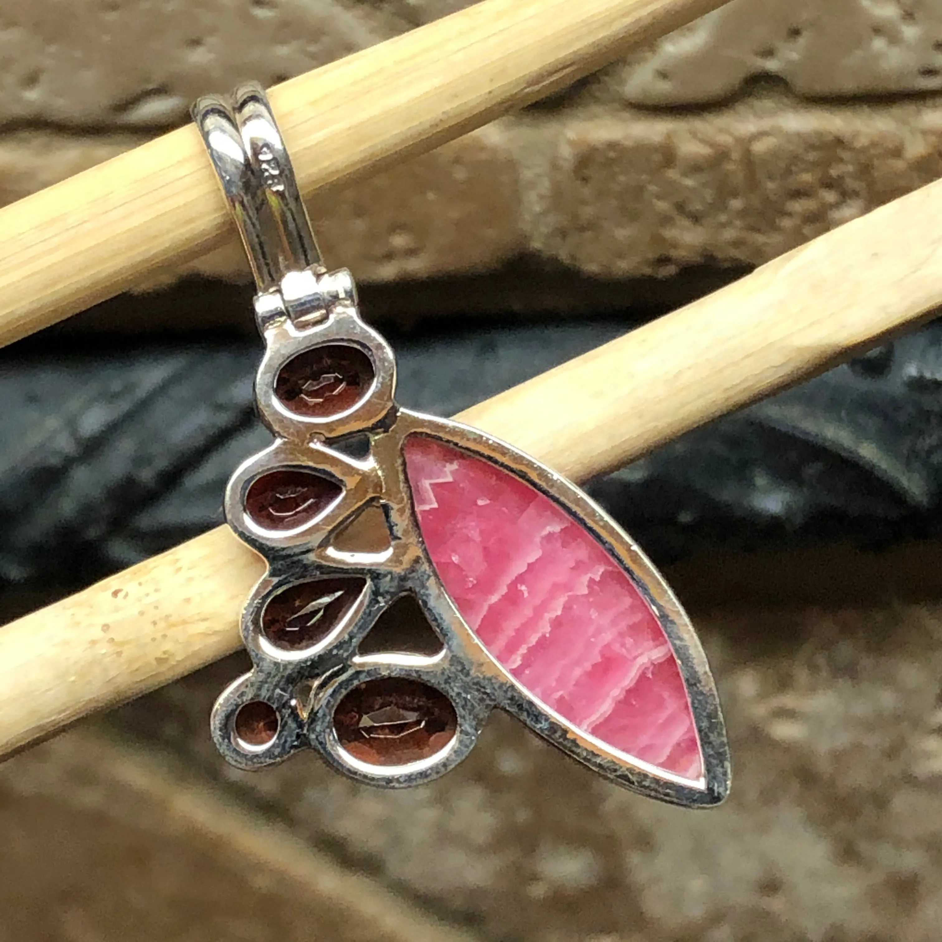 Natural 4ct Pyrope Garnet, Pink Rhodocrosite Pendant