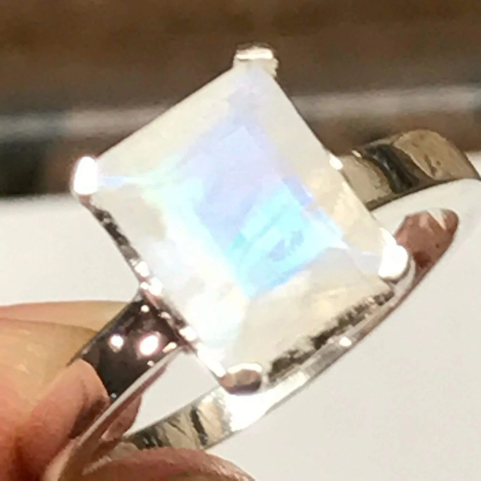 Natural 4ct Rainbow Moonstone 925 Solid Sterling Silver Ring Size 5, 6, 7, 8, 9