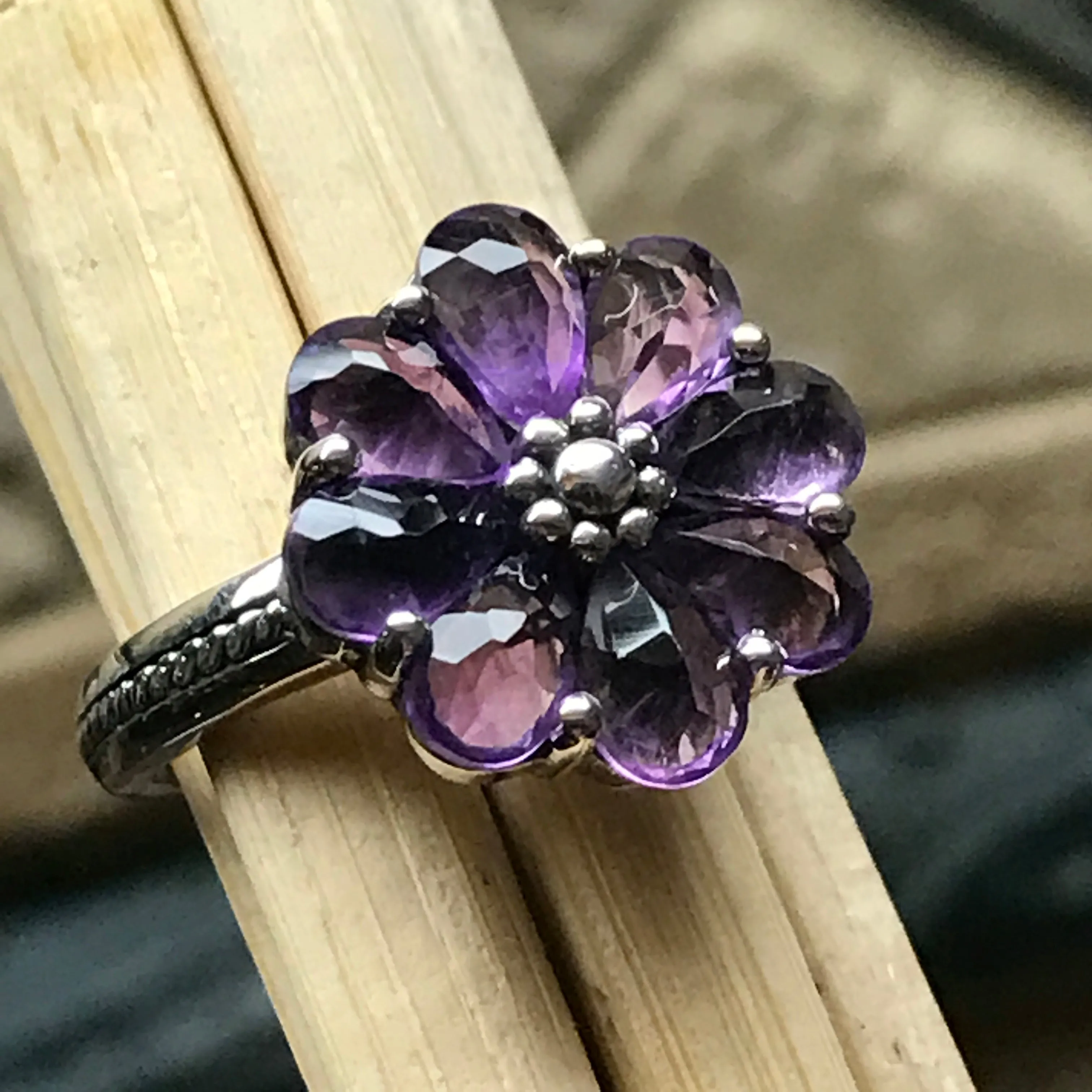 Natural 6ct Amethyst 925 Solid Sterling Silver Wedding Ring Size 6, 7, 8, 9