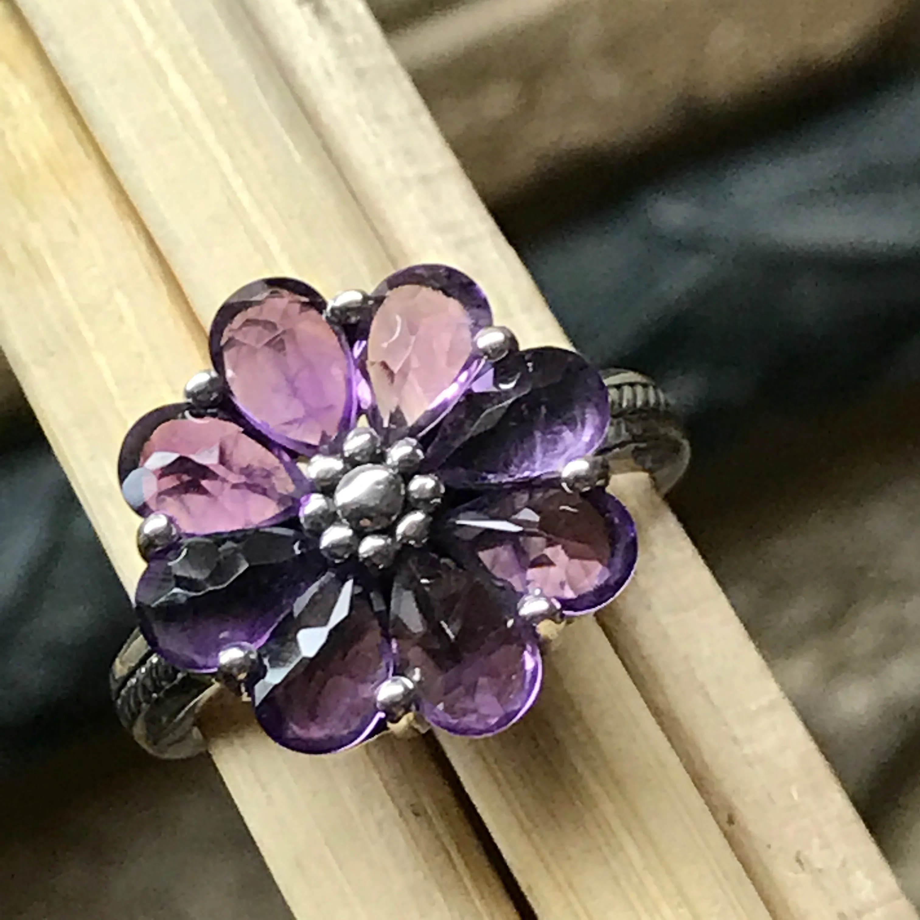 Natural 6ct Amethyst 925 Solid Sterling Silver Wedding Ring Size 6, 7, 8, 9