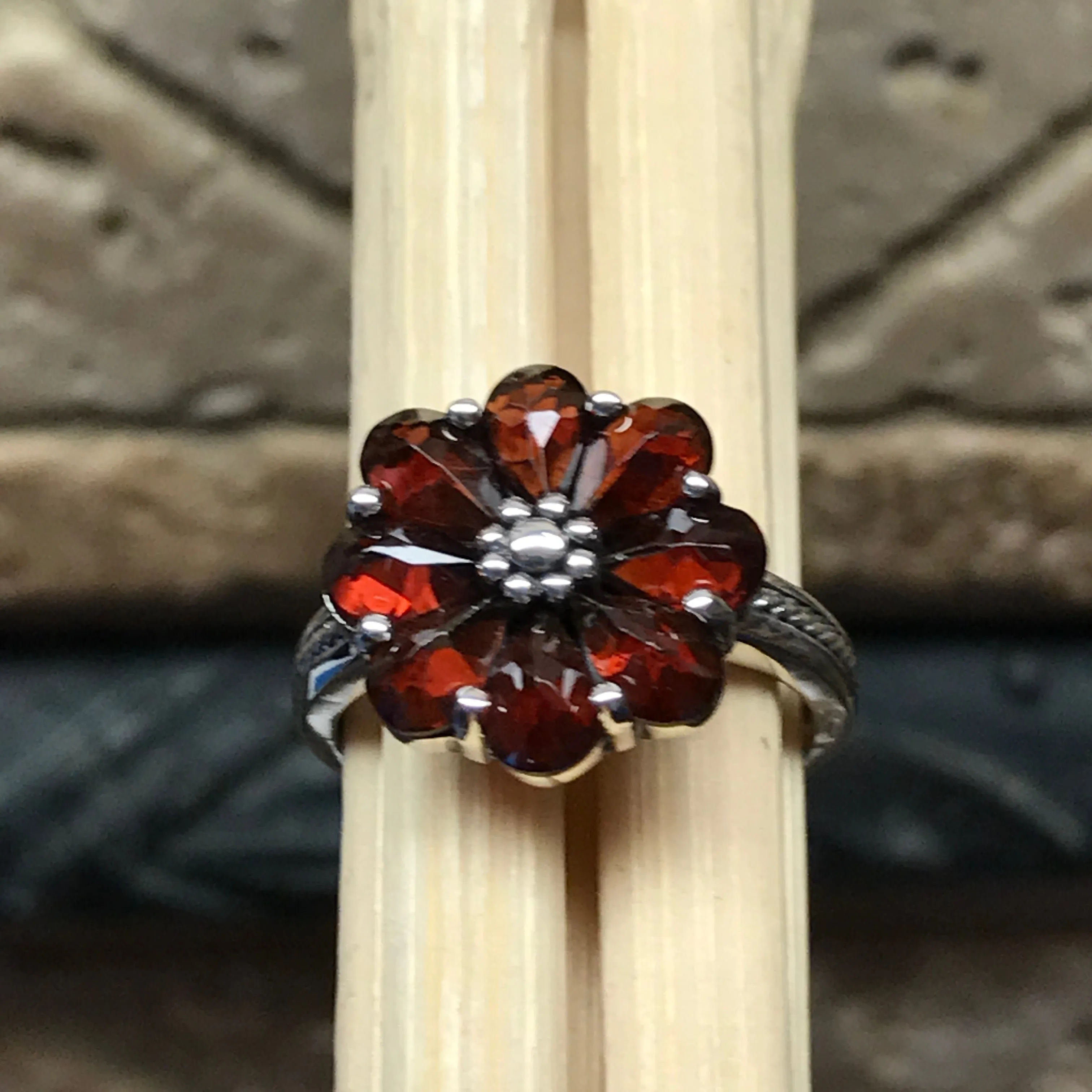 Natural 6ct Pyrope Garnet 925 Solid Sterling Silver Ring Size 6, 7, 8