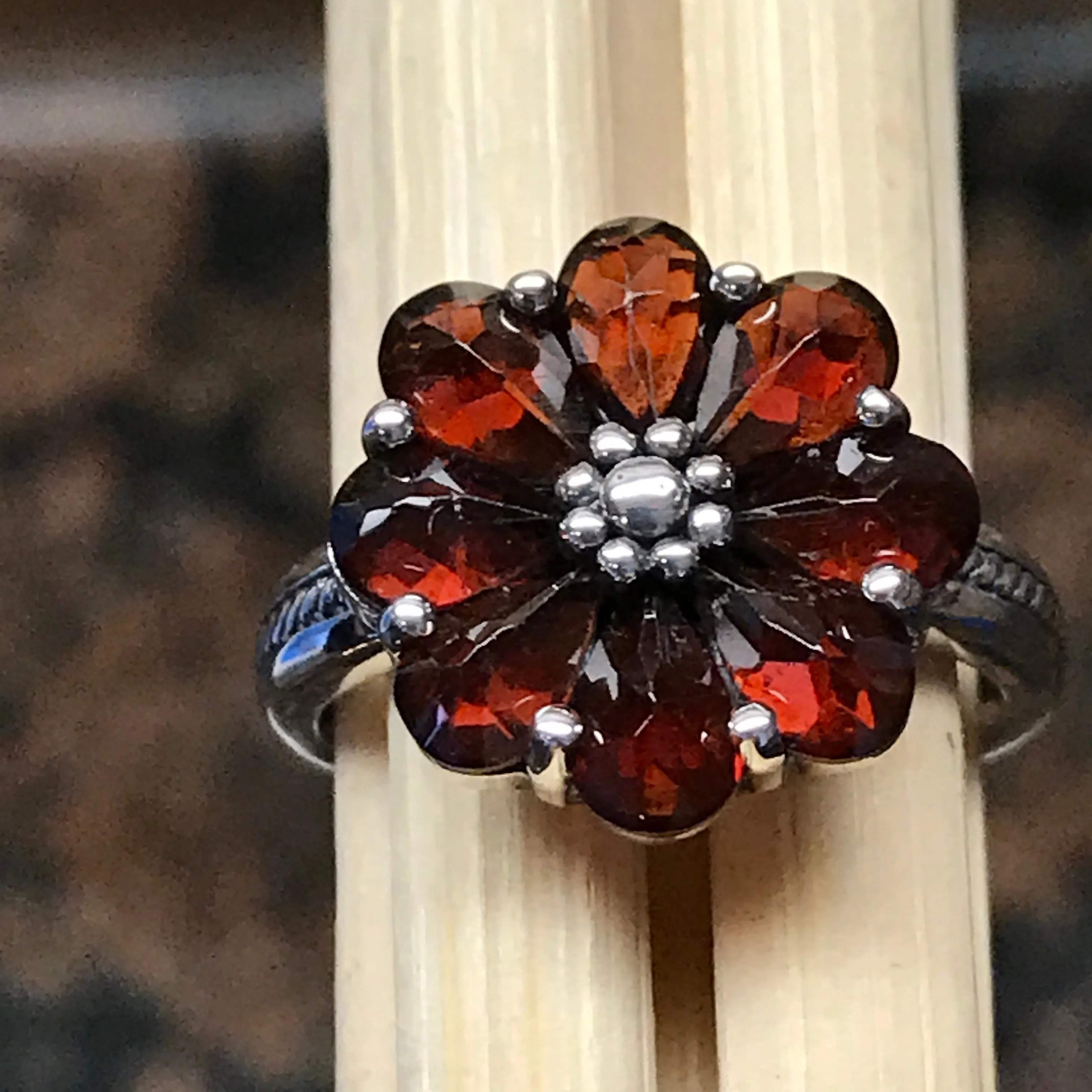 Natural 6ct Pyrope Garnet 925 Solid Sterling Silver Ring Size 6, 7, 8