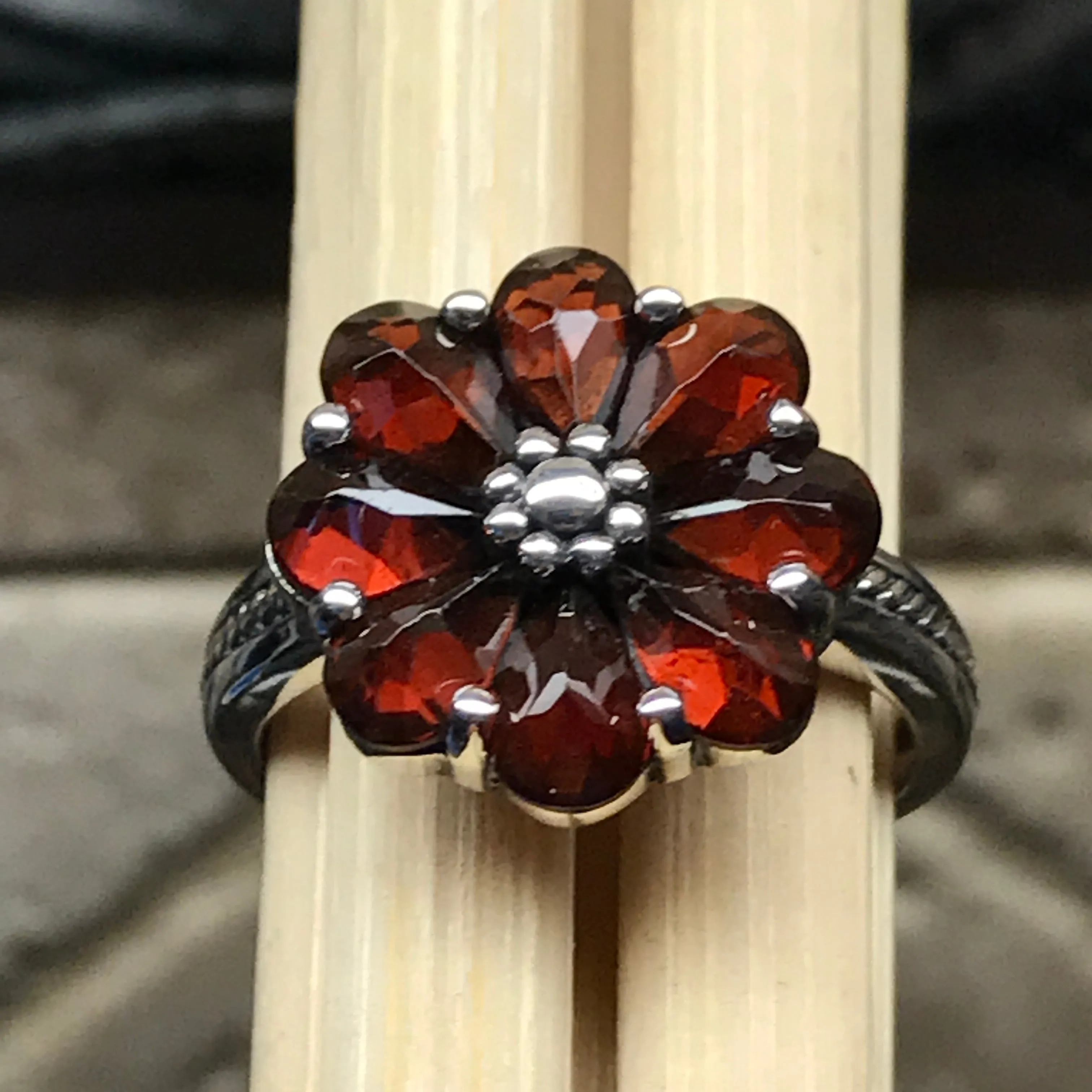 Natural 6ct Pyrope Garnet 925 Solid Sterling Silver Ring Size 6, 7, 8