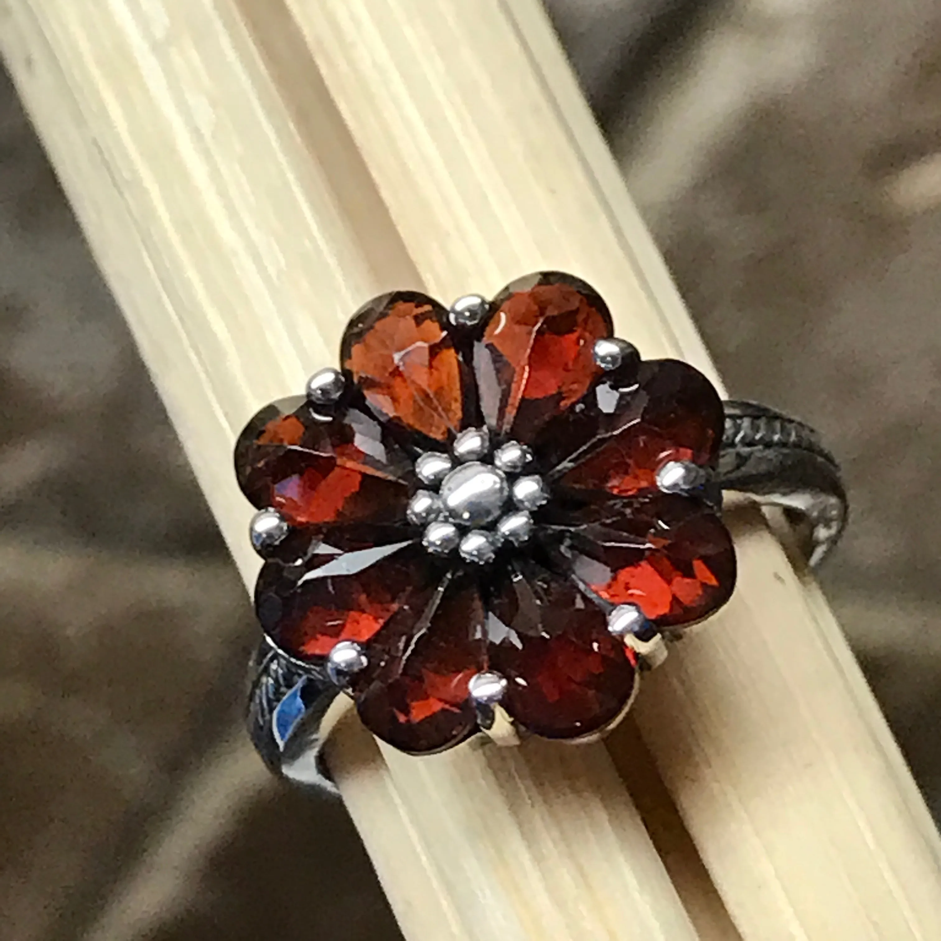 Natural 6ct Pyrope Garnet 925 Solid Sterling Silver Ring Size 6, 7, 8