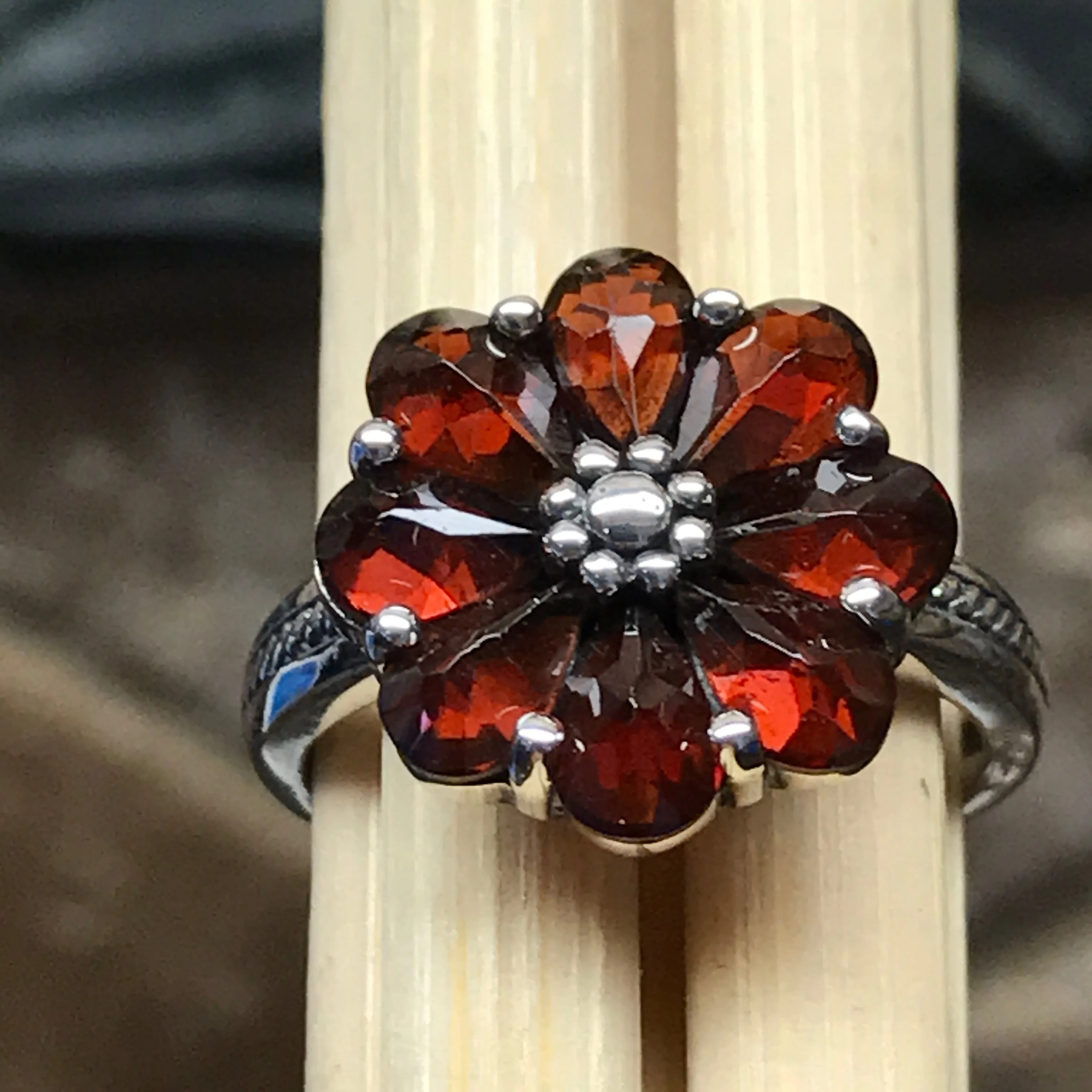 Natural 6ct Pyrope Garnet 925 Solid Sterling Silver Ring Size 6, 7, 8