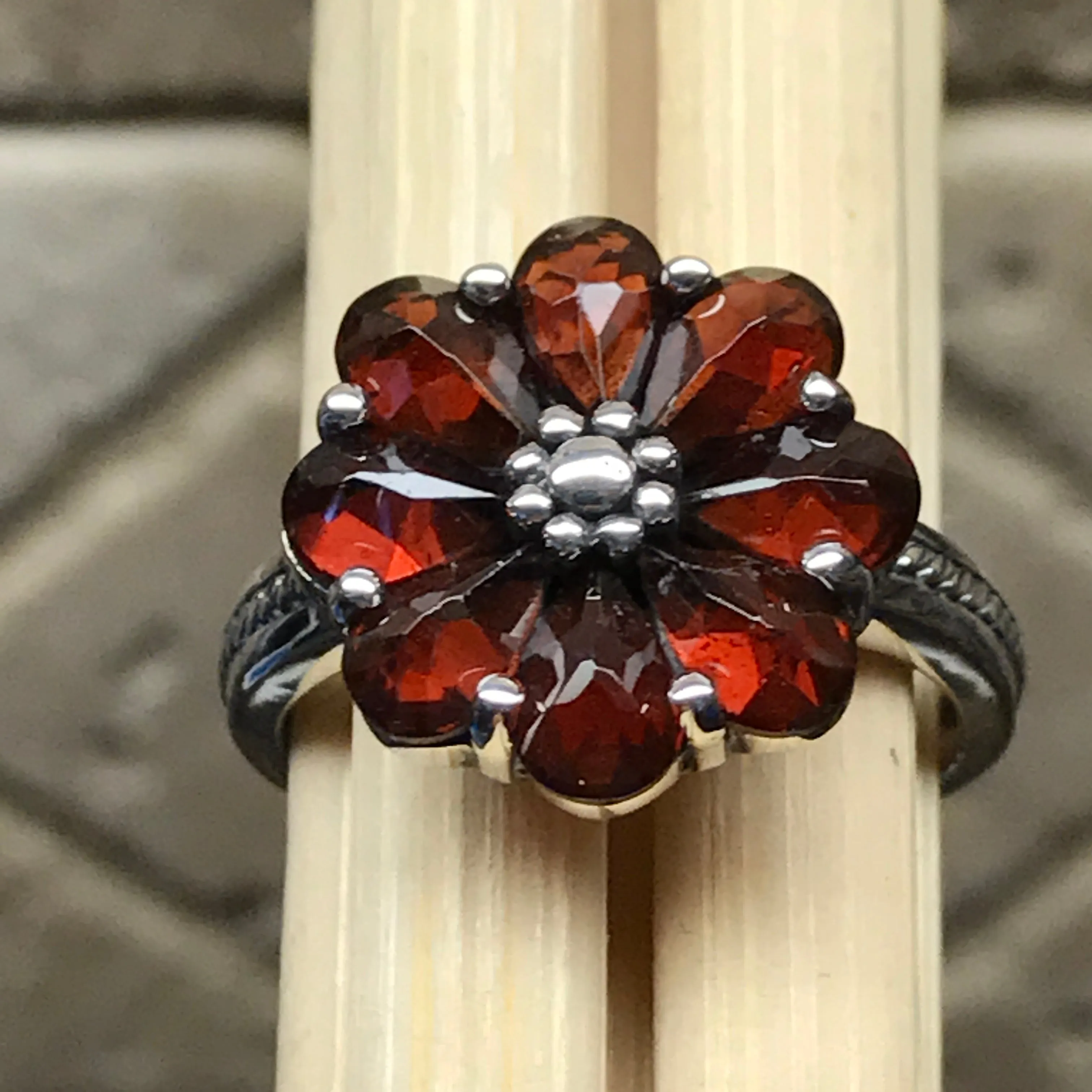 Natural 6ct Pyrope Garnet 925 Solid Sterling Silver Ring Size 6, 7, 8
