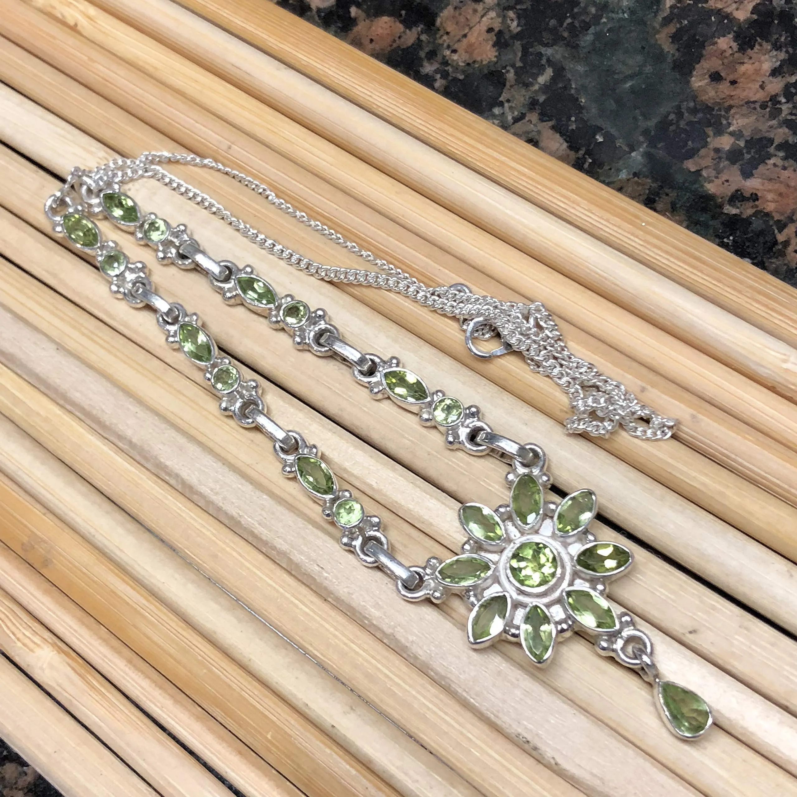 Natural 8ct Green Peridot 925 Solid Sterling Silver Journey Necklace 17"