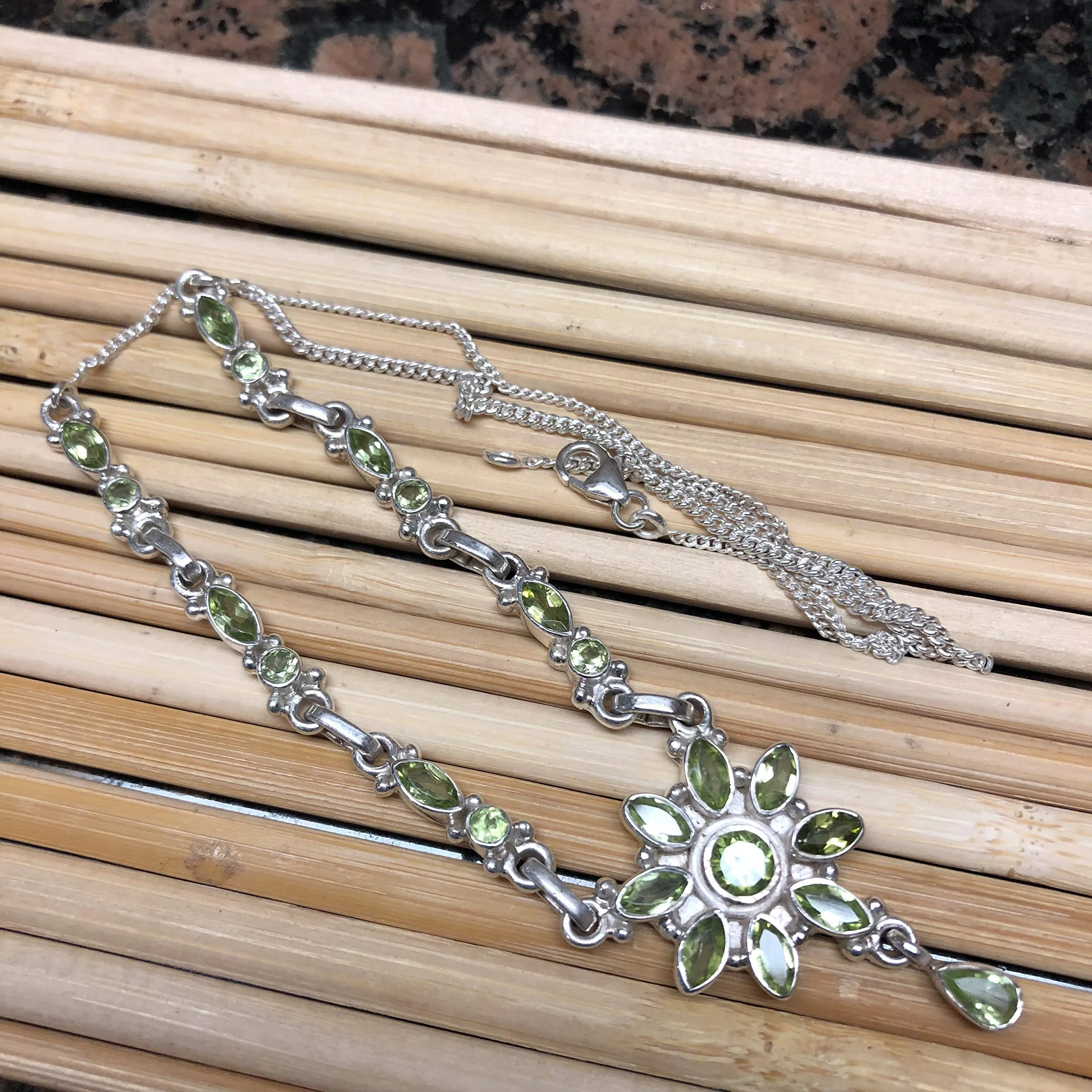 Natural 8ct Green Peridot 925 Solid Sterling Silver Journey Necklace 17"