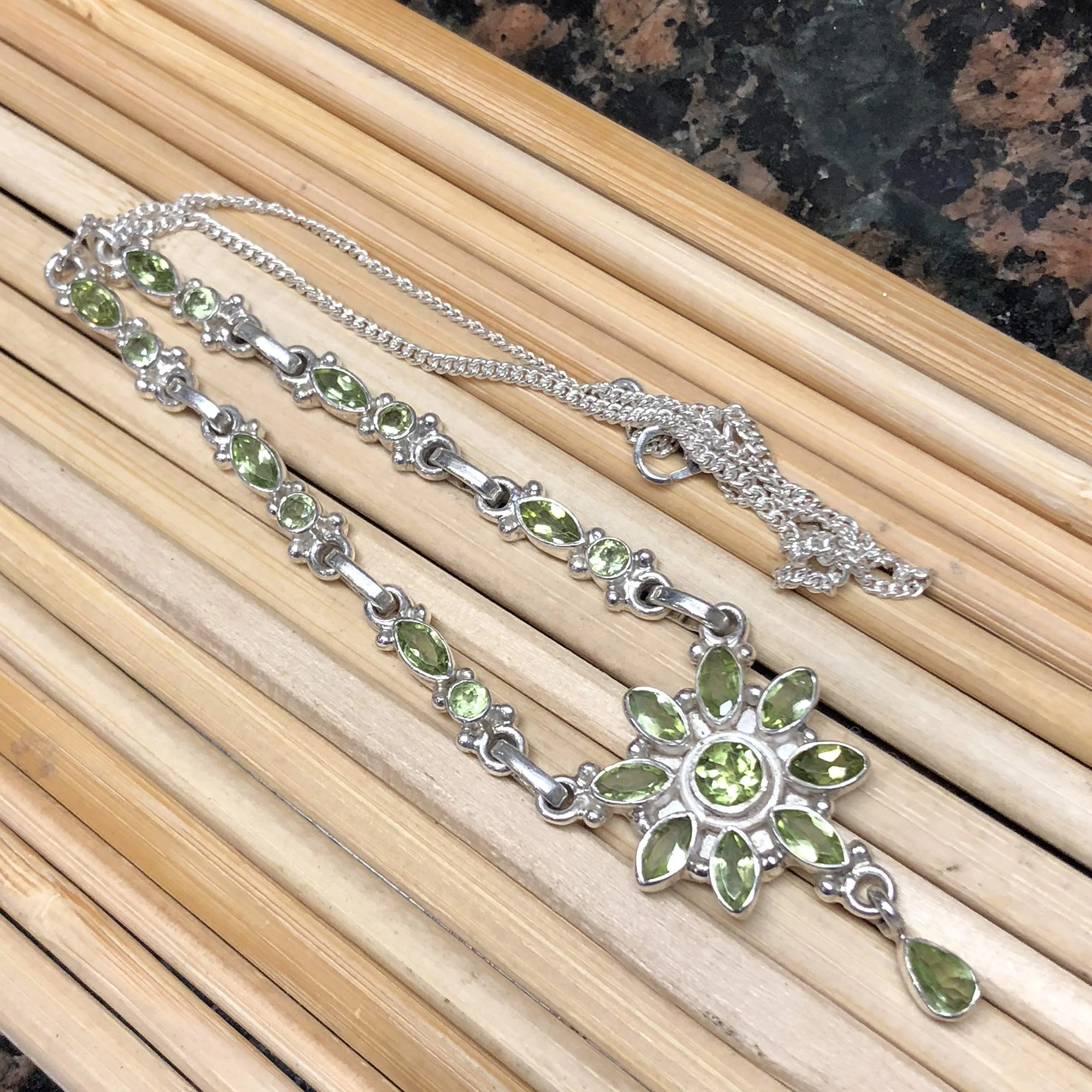 Natural 8ct Green Peridot 925 Solid Sterling Silver Journey Necklace 17"