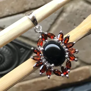 Natural 8ct Pyrope Garnet, Black Onyx 925 Solid Sterling Silver Pendant 32mm
