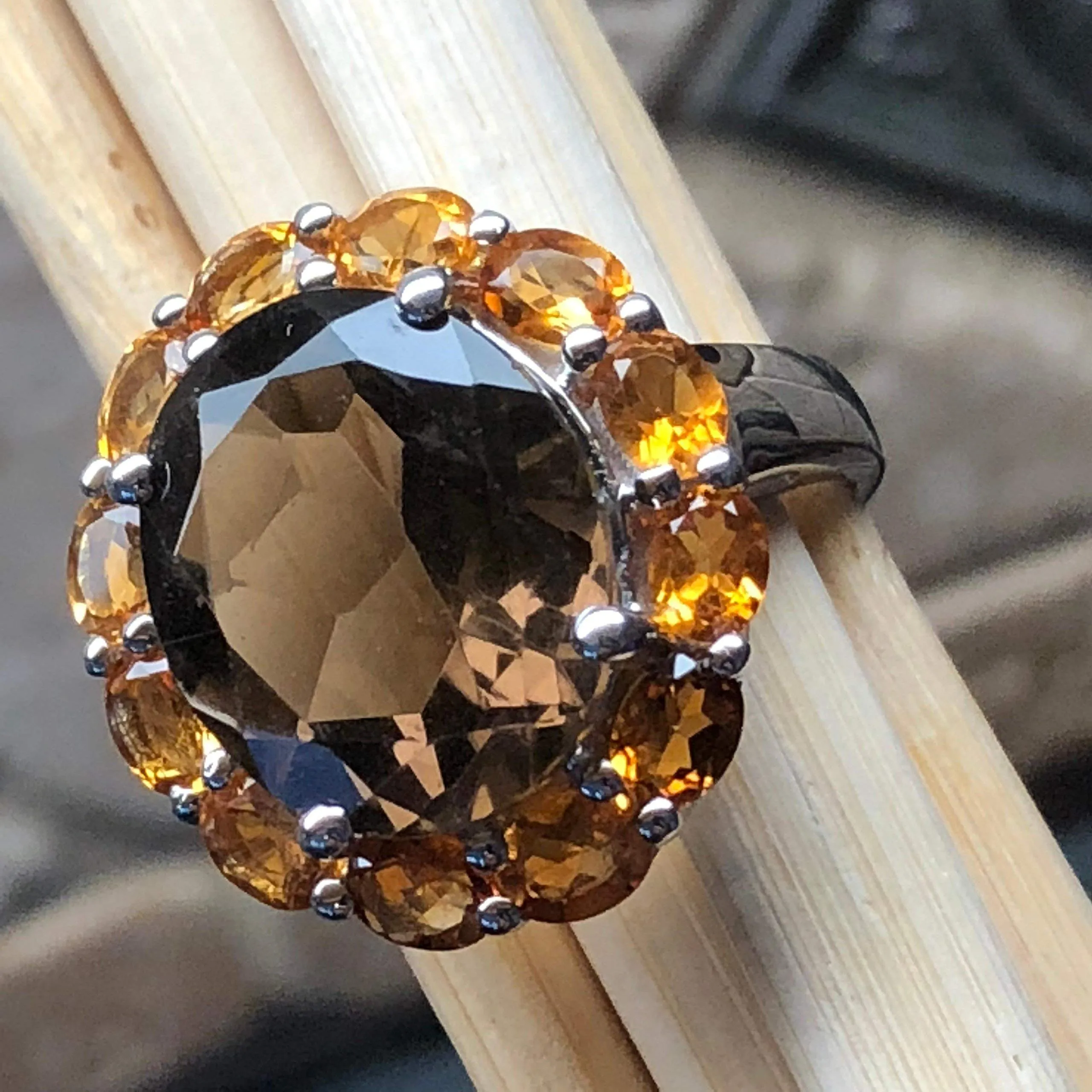 Natural 8ct Smoky Topaz, Golden Citrine 925 Solid Sterling Silver Ring Size 6, 7, 8, 9