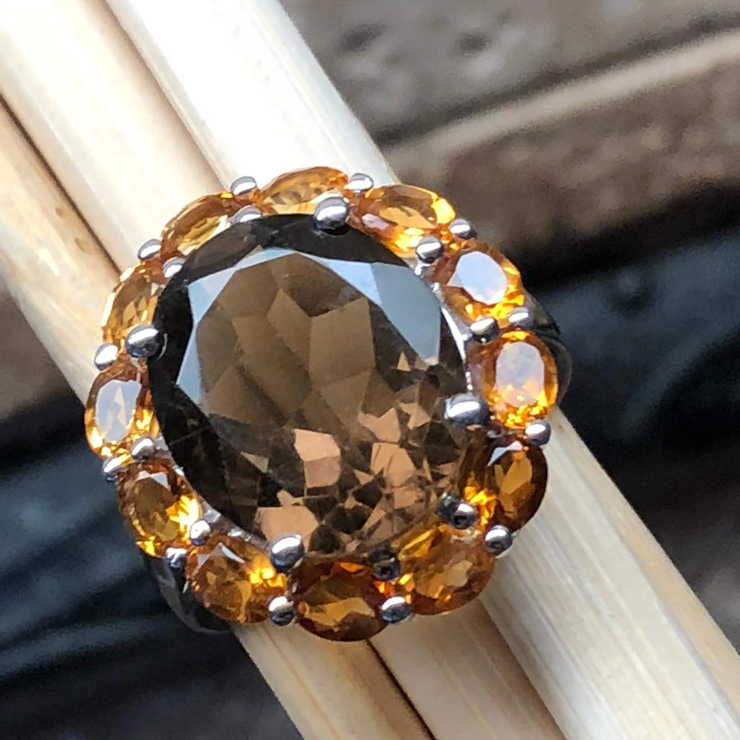 Natural 8ct Smoky Topaz, Golden Citrine 925 Solid Sterling Silver Ring Size 6, 7, 8, 9