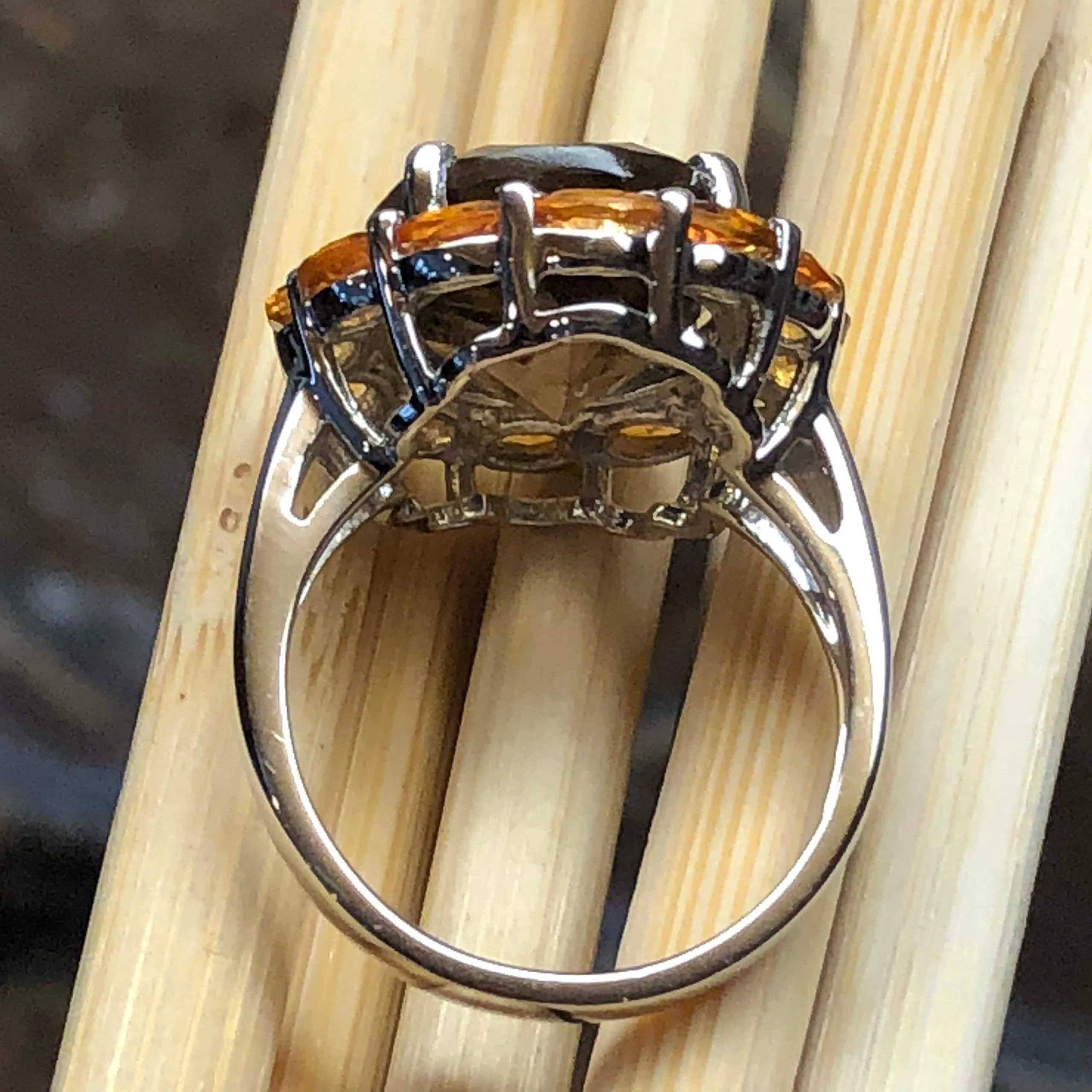 Natural 8ct Smoky Topaz, Golden Citrine 925 Solid Sterling Silver Ring Size 6, 7, 8, 9