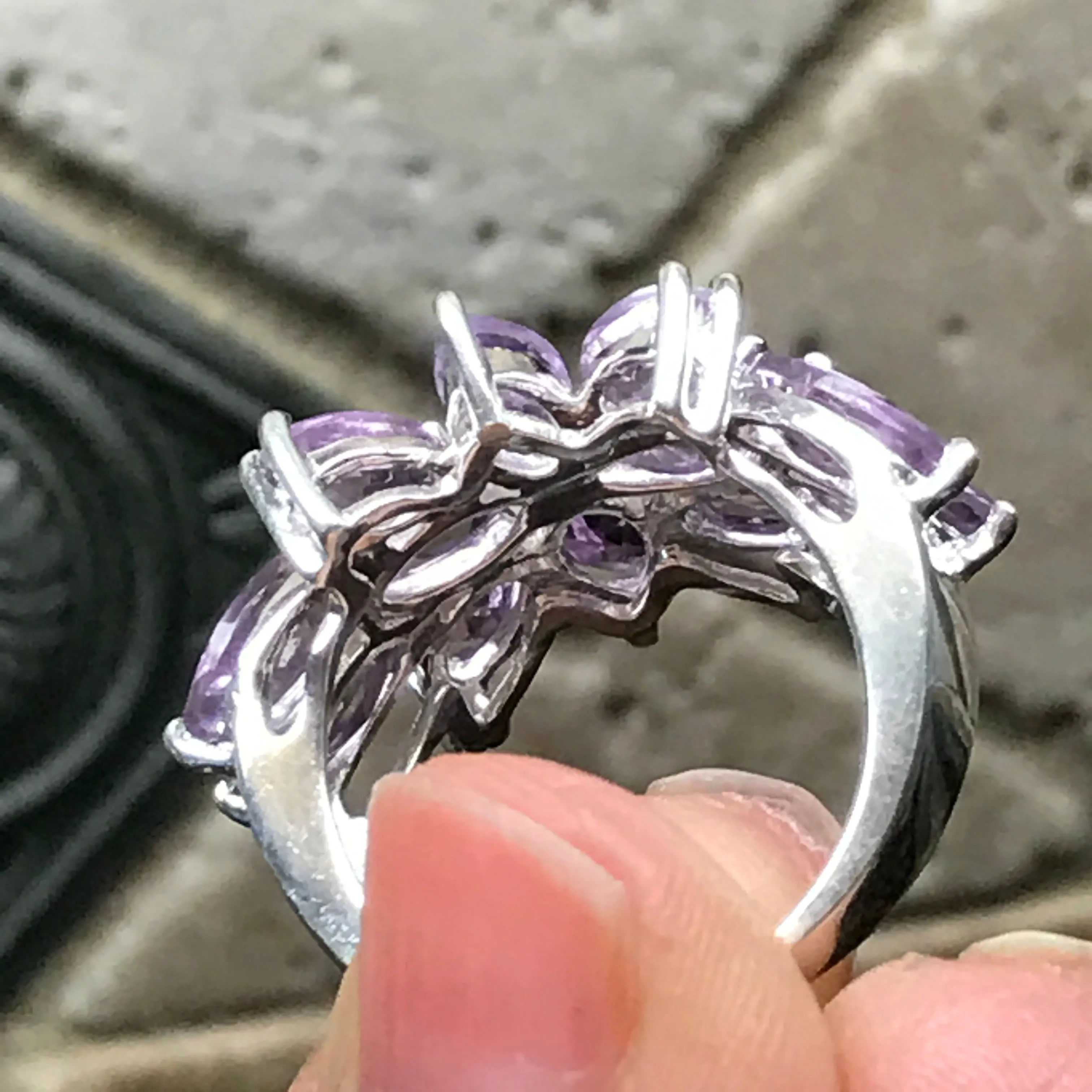 Natural 9ct Purple Amethyst 925 Solid Sterling Silver Ring Size 6, 7, 9