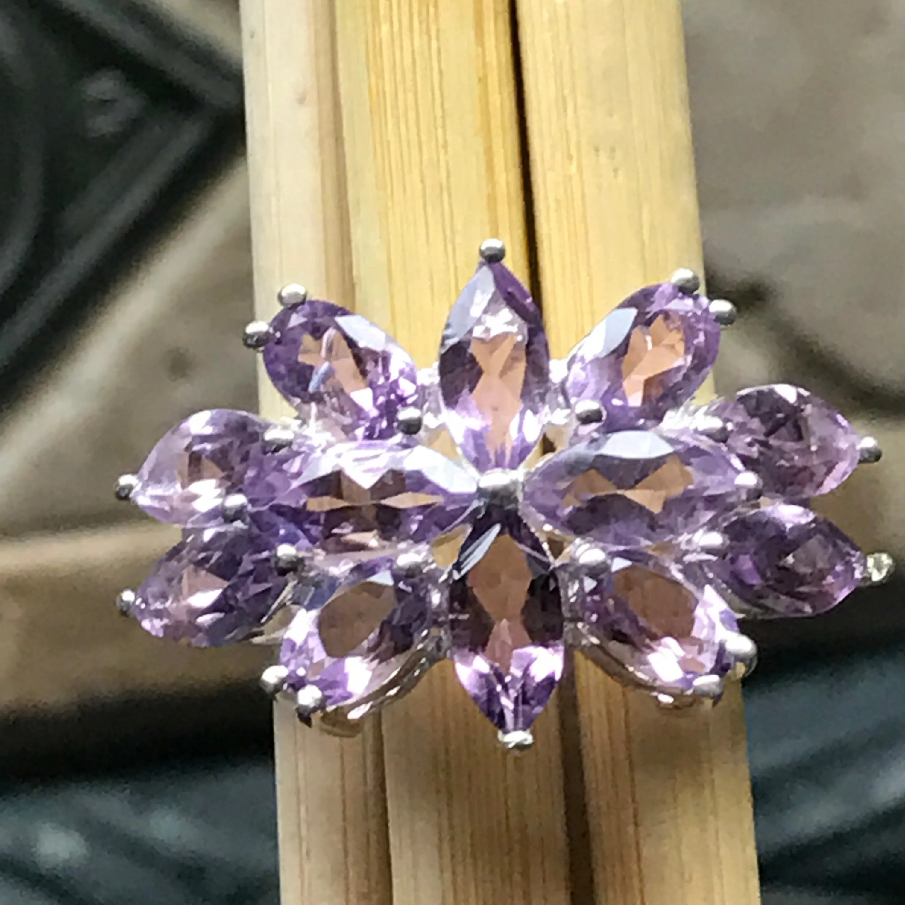 Natural 9ct Purple Amethyst 925 Solid Sterling Silver Ring Size 6, 7, 9