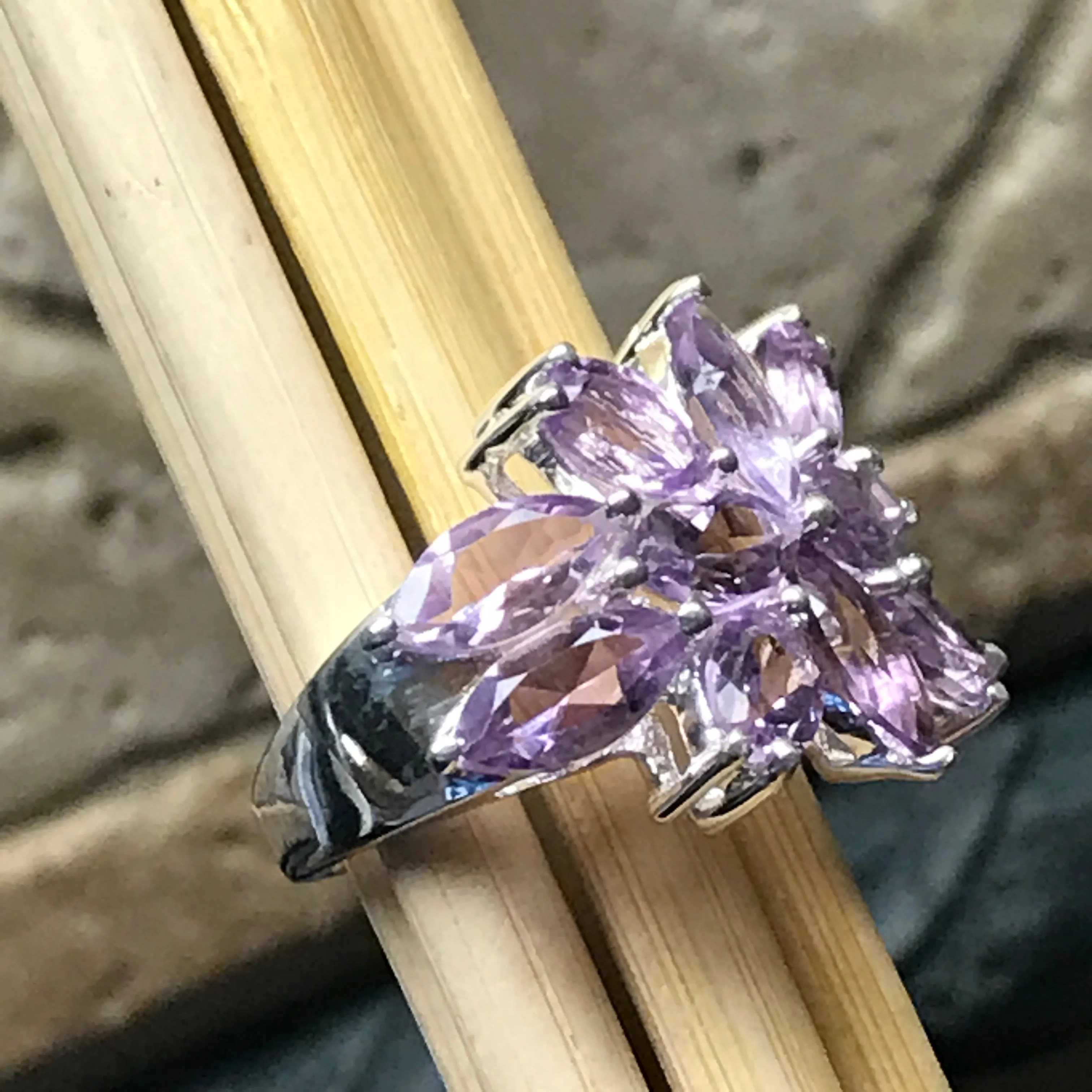 Natural 9ct Purple Amethyst 925 Solid Sterling Silver Ring Size 6, 7, 9