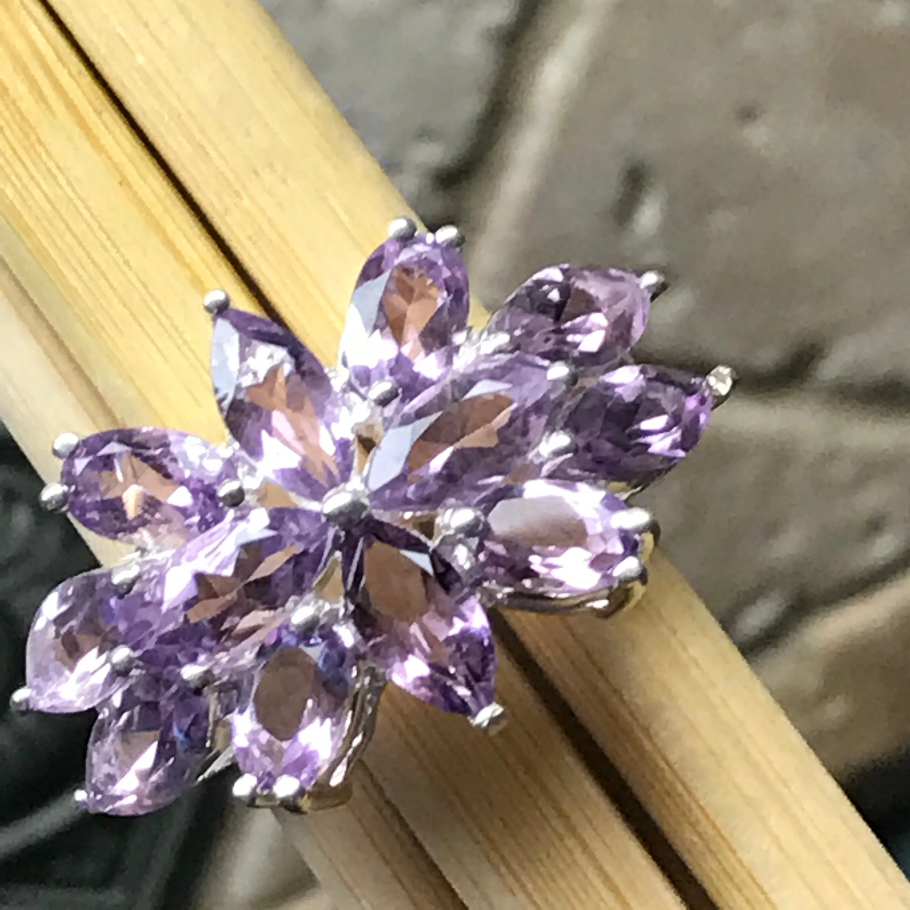 Natural 9ct Purple Amethyst 925 Solid Sterling Silver Ring Size 6, 7, 9