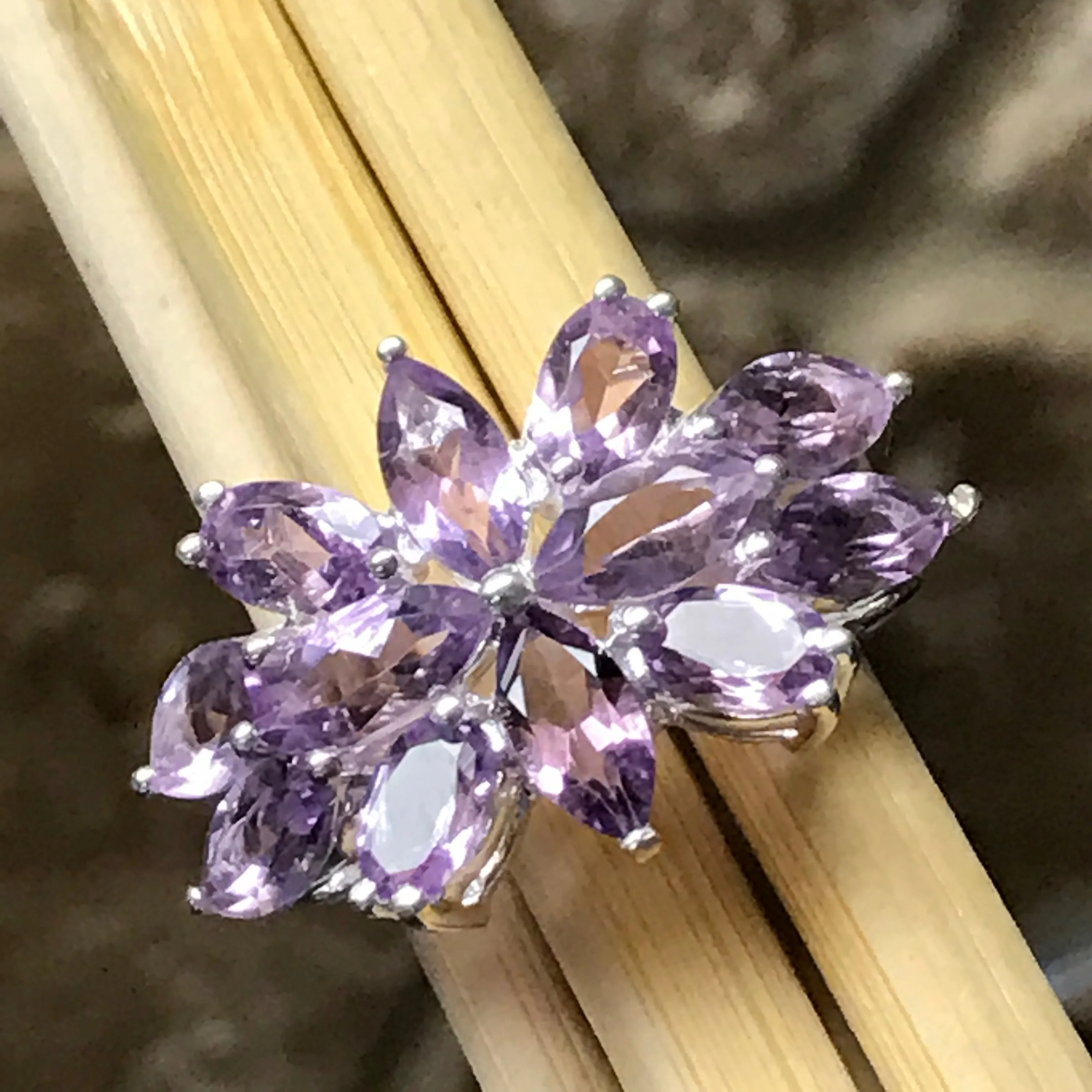 Natural 9ct Purple Amethyst 925 Solid Sterling Silver Ring Size 6, 7, 9