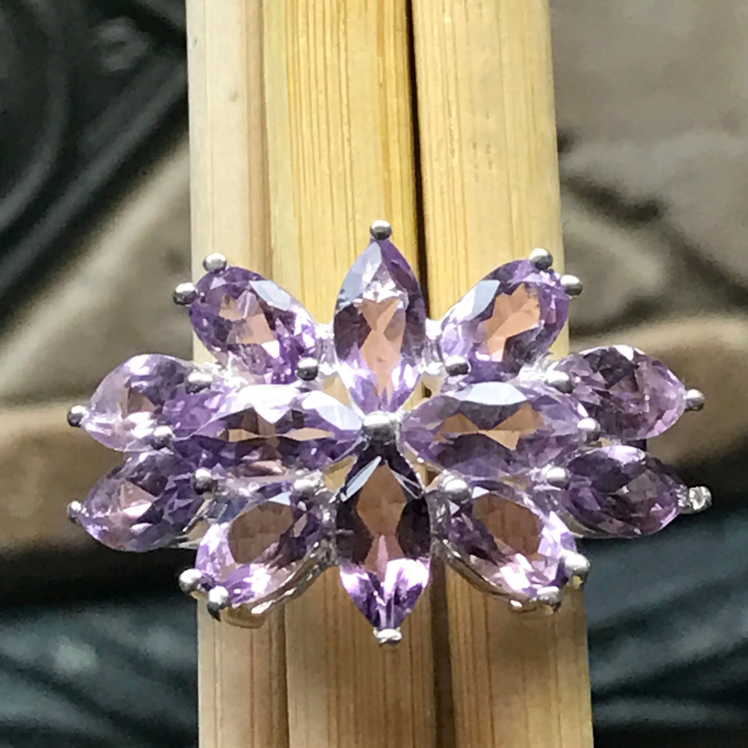 Natural 9ct Purple Amethyst 925 Solid Sterling Silver Ring Size 6, 7, 9