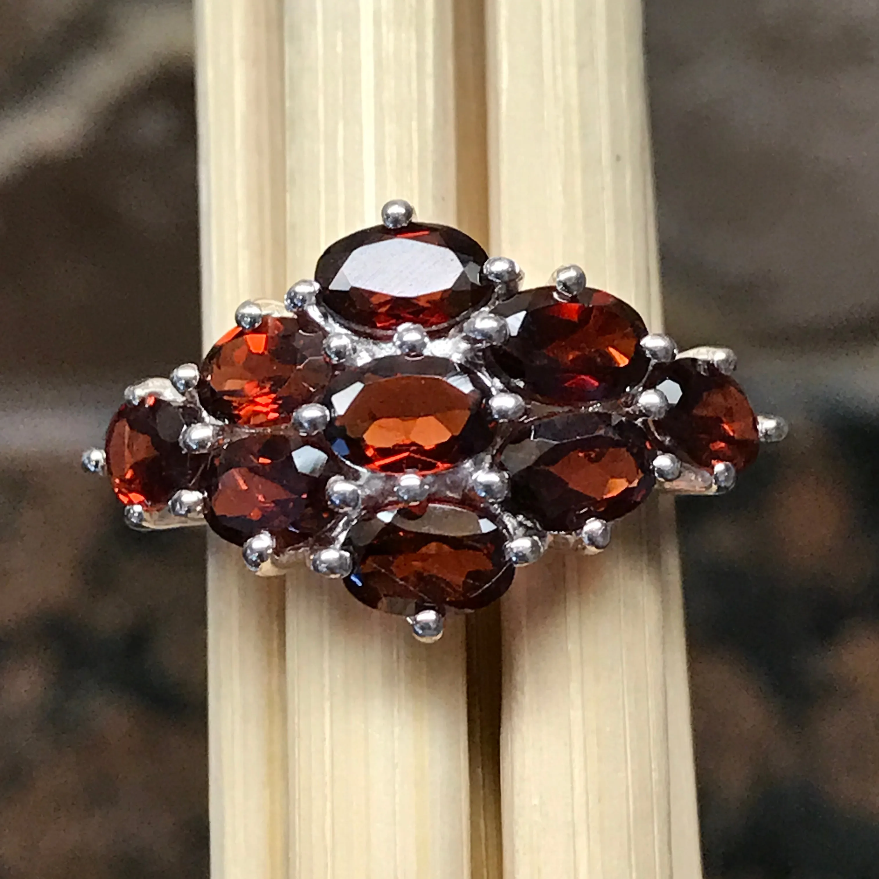 Natural 9ct Pyrope Garnet 925 Solid Sterling Silver Ring Size 6, 7, 8, 9