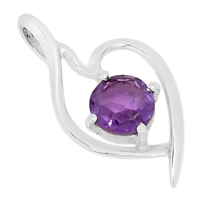 Natural Amethyst 925 Solid Sterling Silver Heart Pendant 22mm