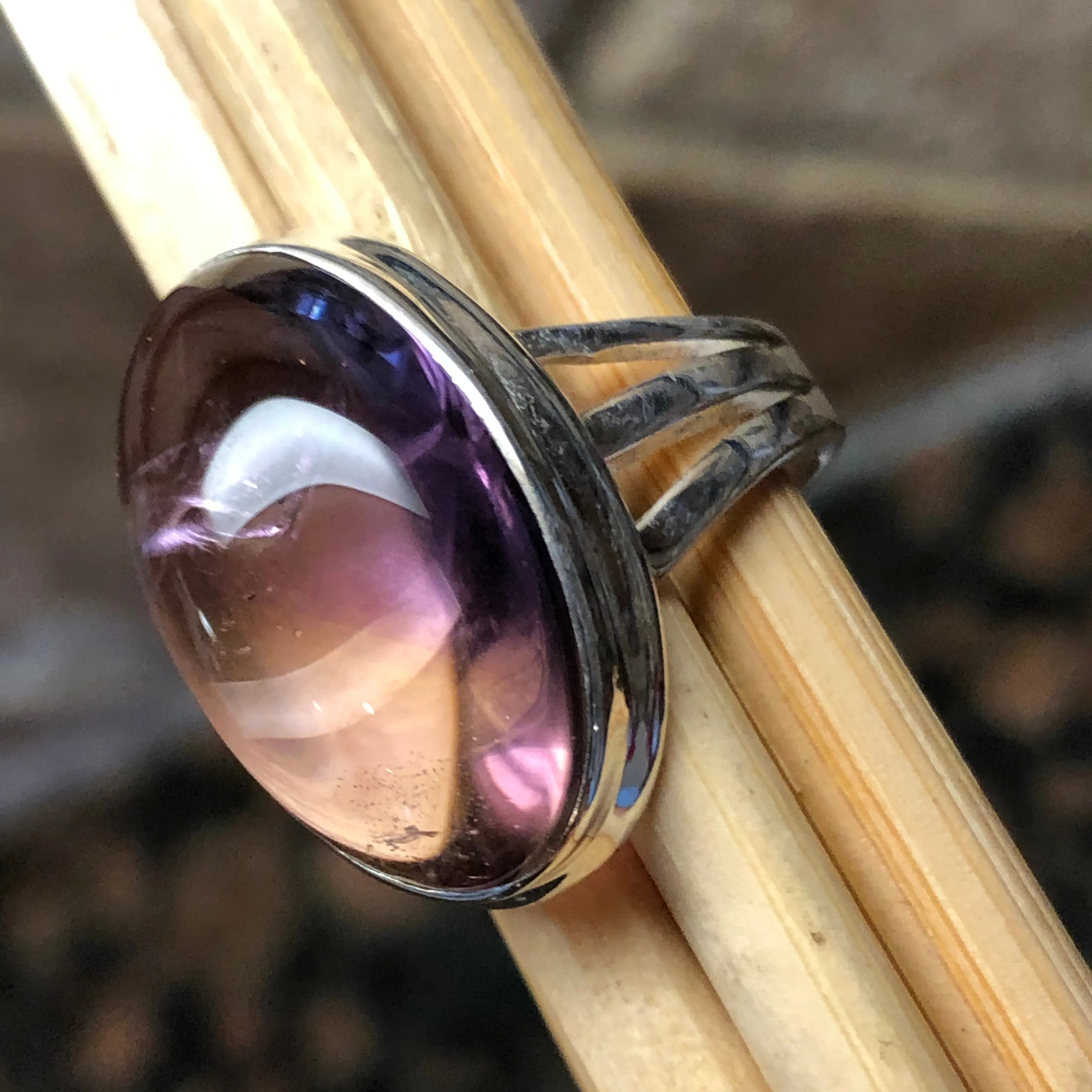 Natural Ametrine 925 Solid Sterling Silver Ring Size 6.5