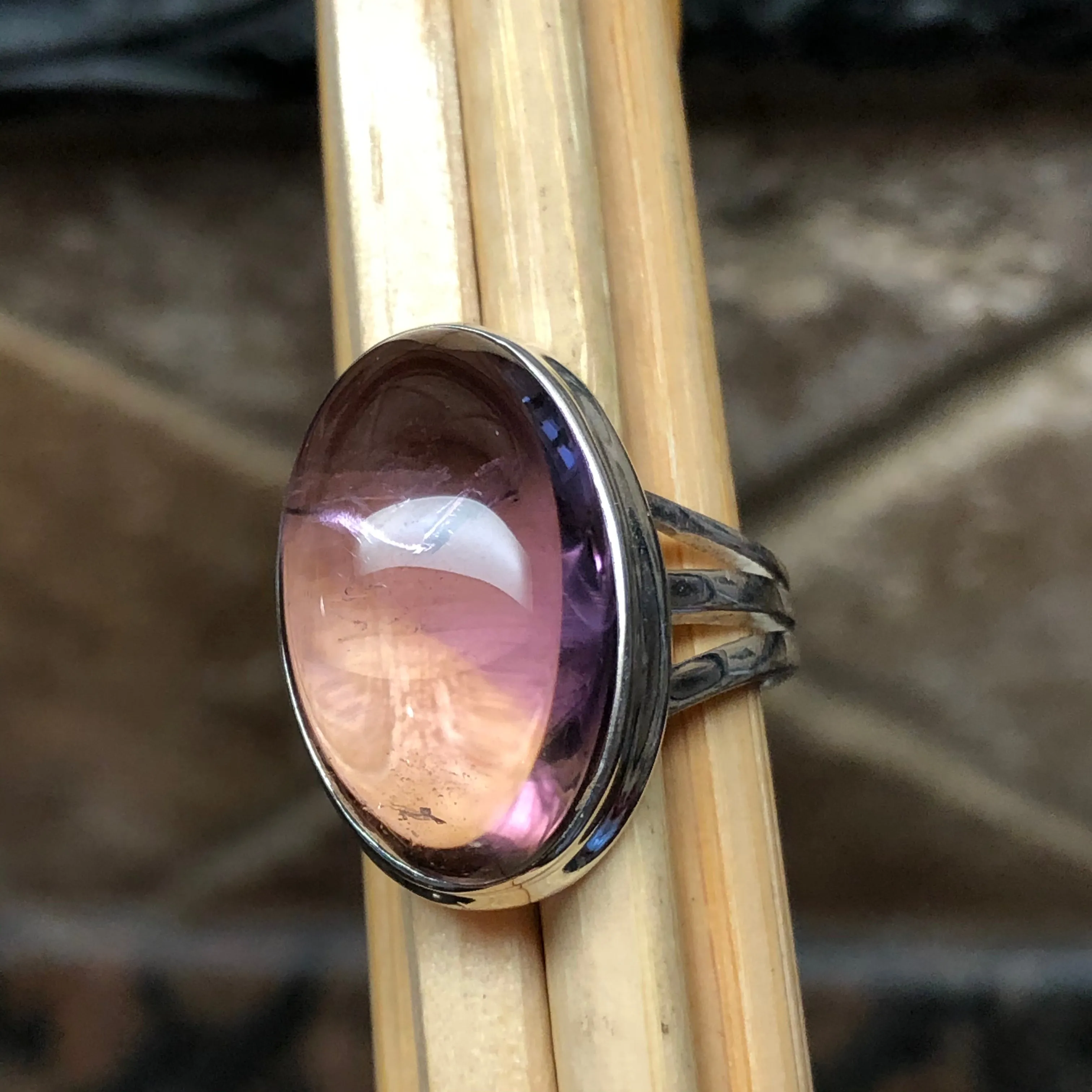 Natural Ametrine 925 Solid Sterling Silver Ring Size 6.5