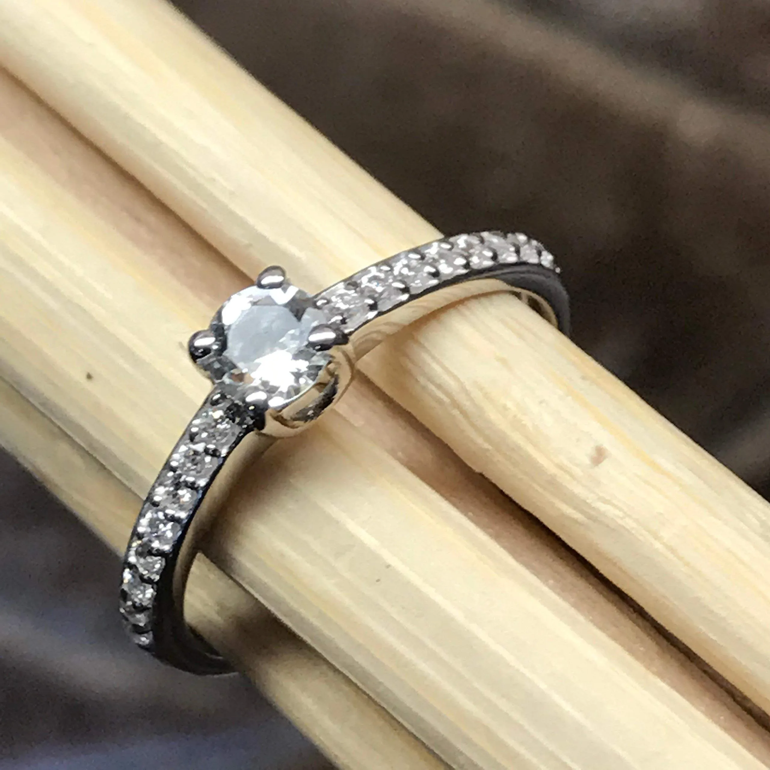 Natural Aquamarine 925 Solid Sterling Silver Engagement Ring Size 6, 7, 8, 9