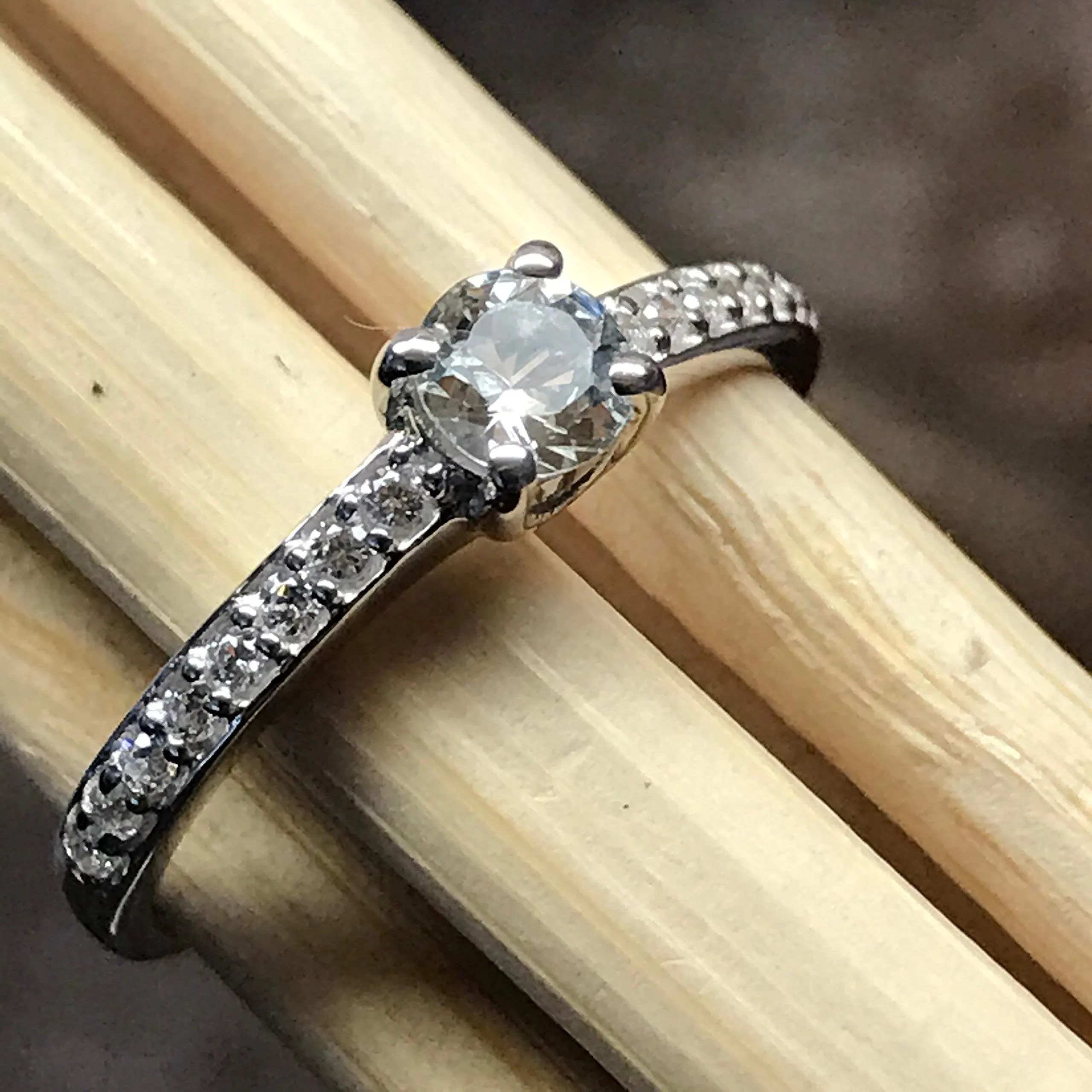Natural Aquamarine 925 Solid Sterling Silver Engagement Ring Size 6, 7, 8, 9