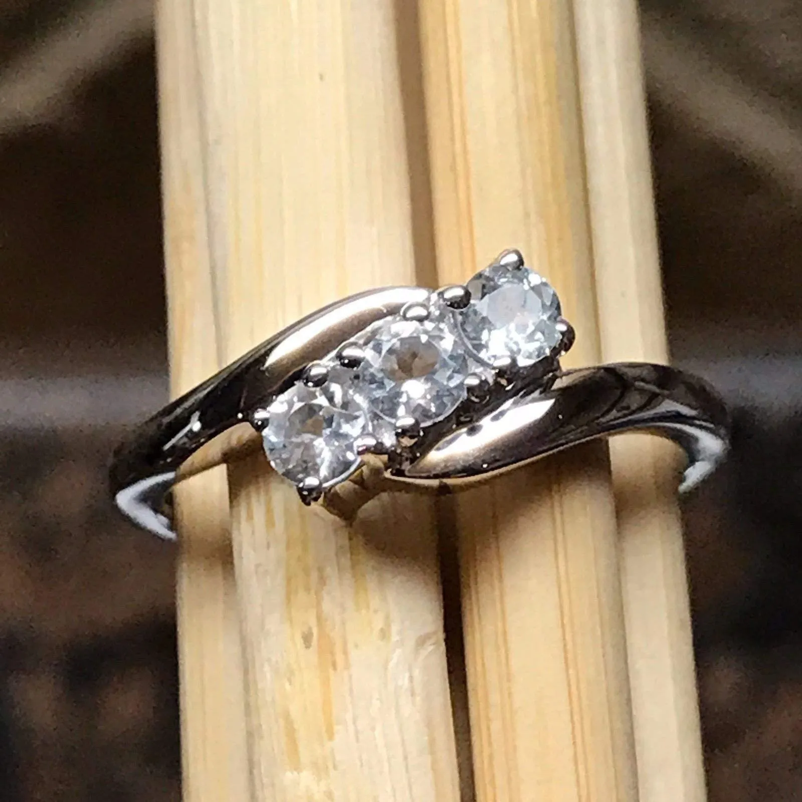 Natural Aquamarine 925 Solid Sterling Silver Ring Size 5, 6, 7, 8, 9