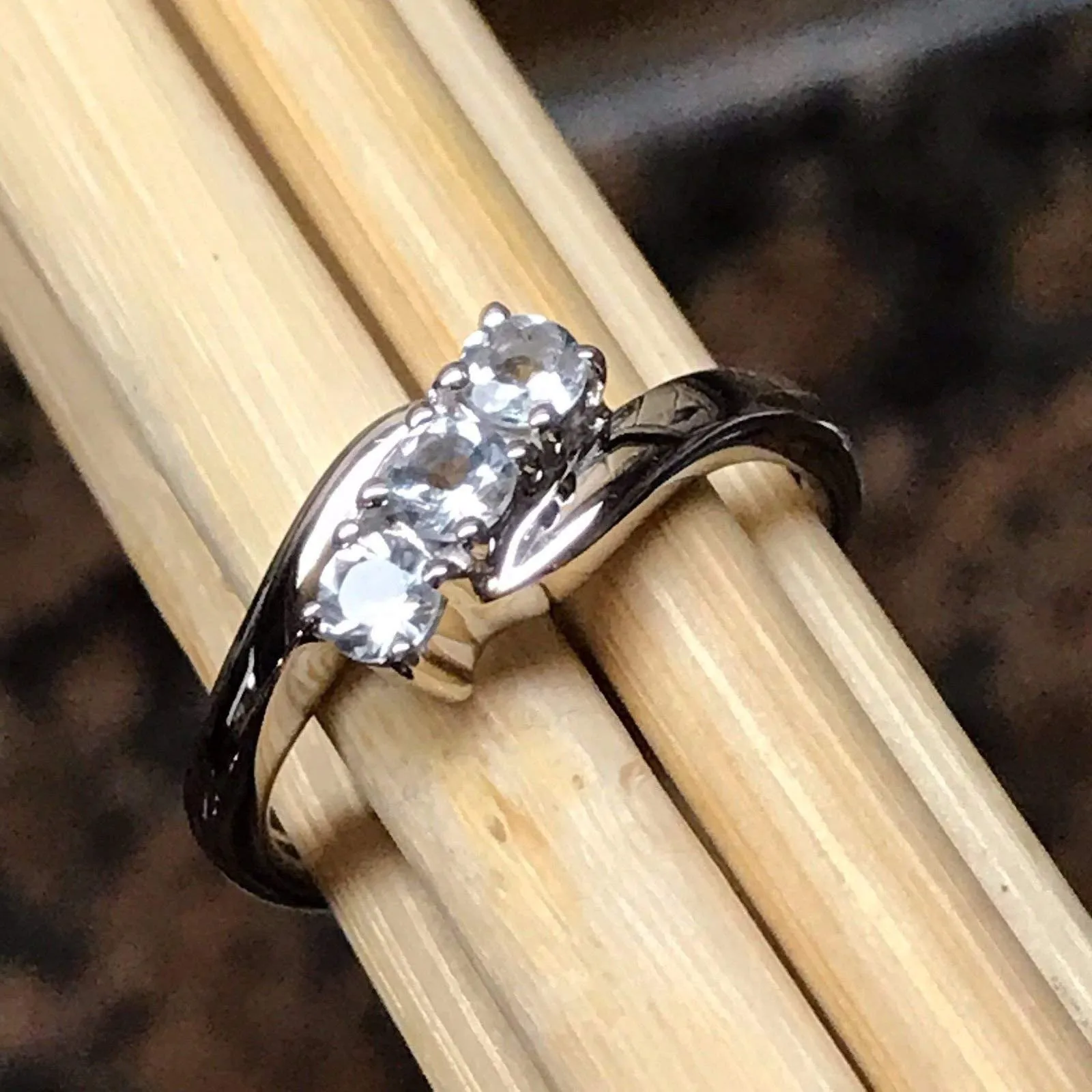 Natural Aquamarine 925 Solid Sterling Silver Ring Size 5, 6, 7, 8, 9