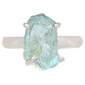 Natural Aquamarine 925 Solid Sterling Silver Ring Size 7, 9