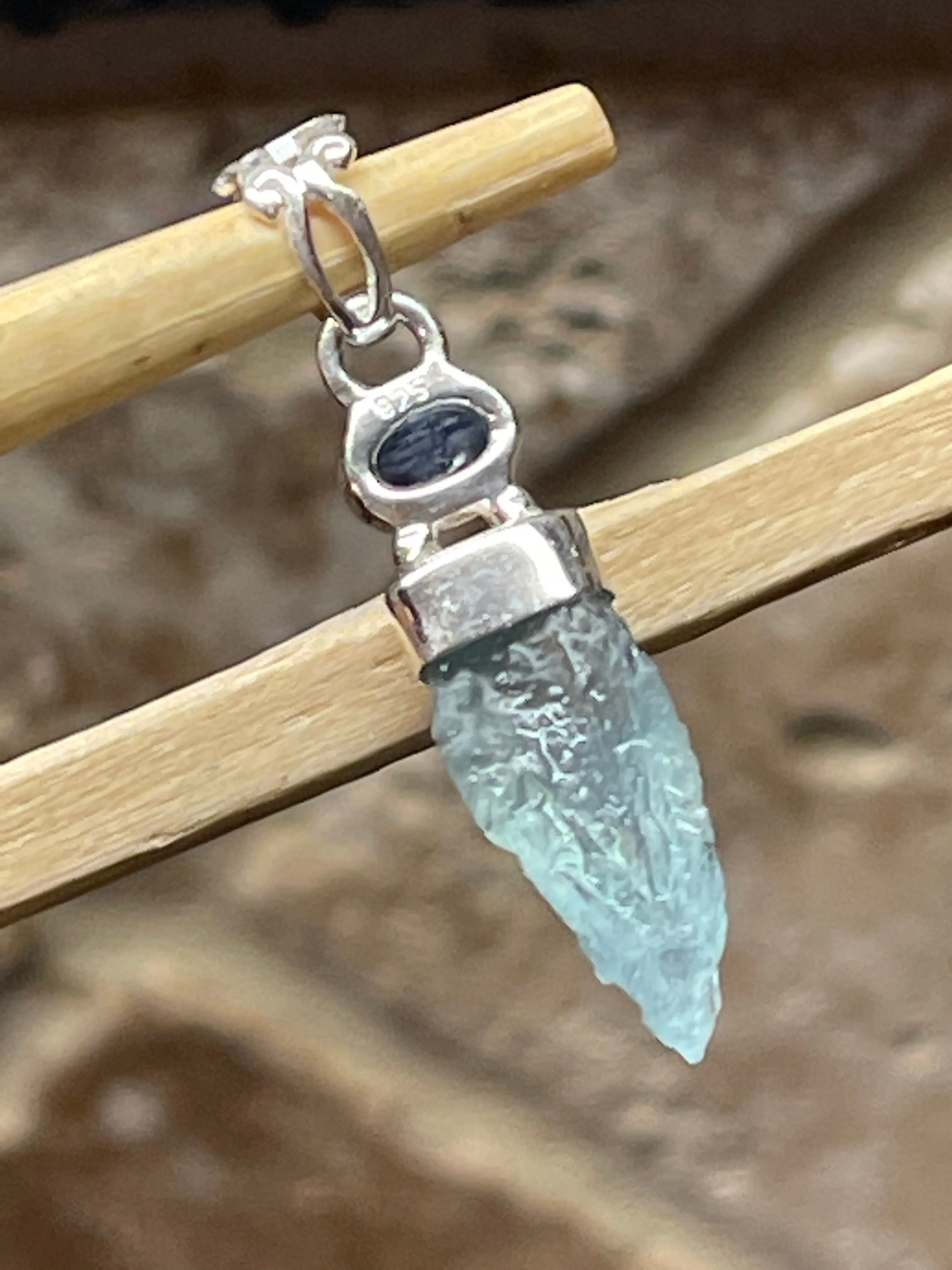 Natural Aquamarine, Kyanite 925 Solid Sterling Silver Pendant 35mm