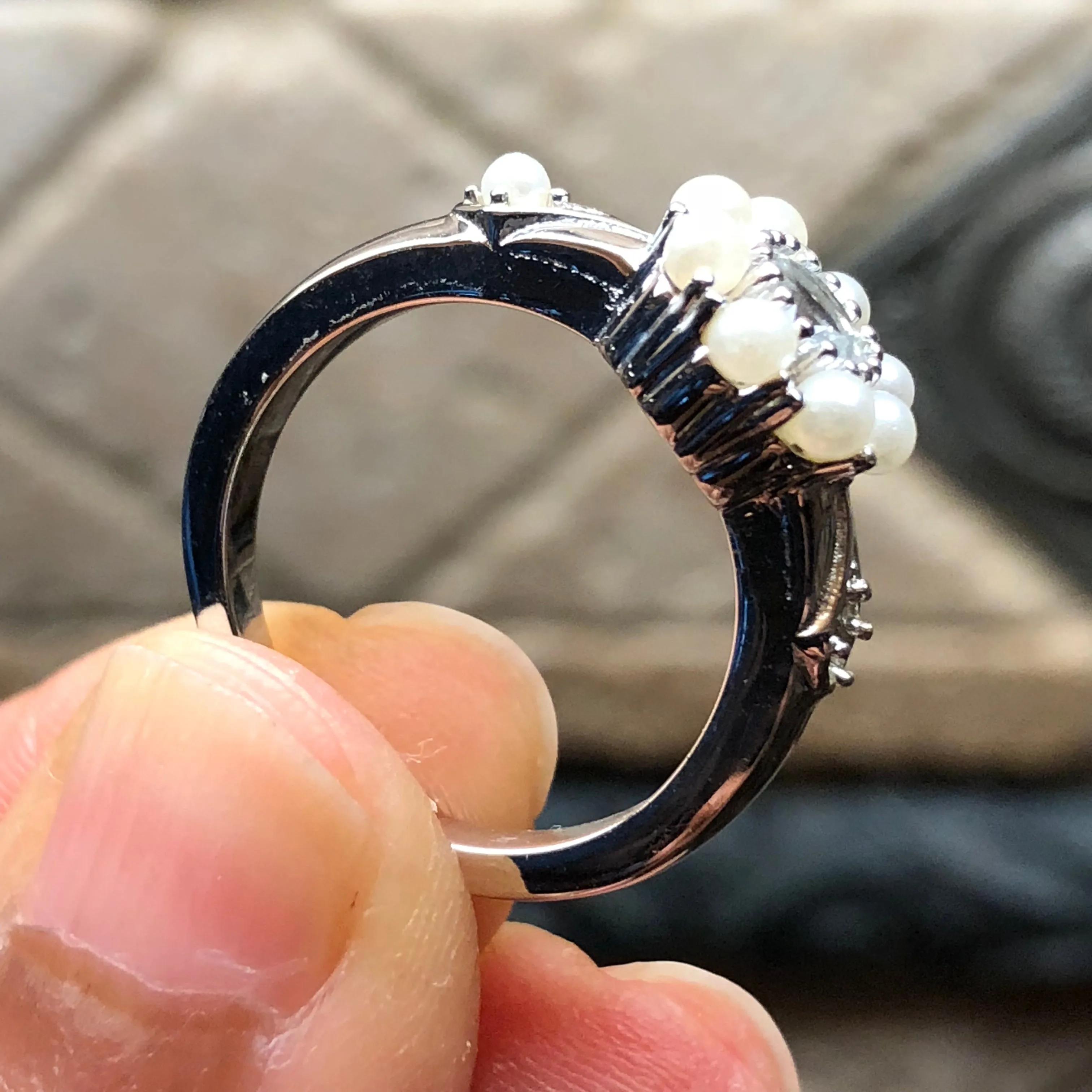 Natural Aquamarine, Pearl 925 Solid Sterling Silver Engagement Ring Sz 6, 7, 8, 9