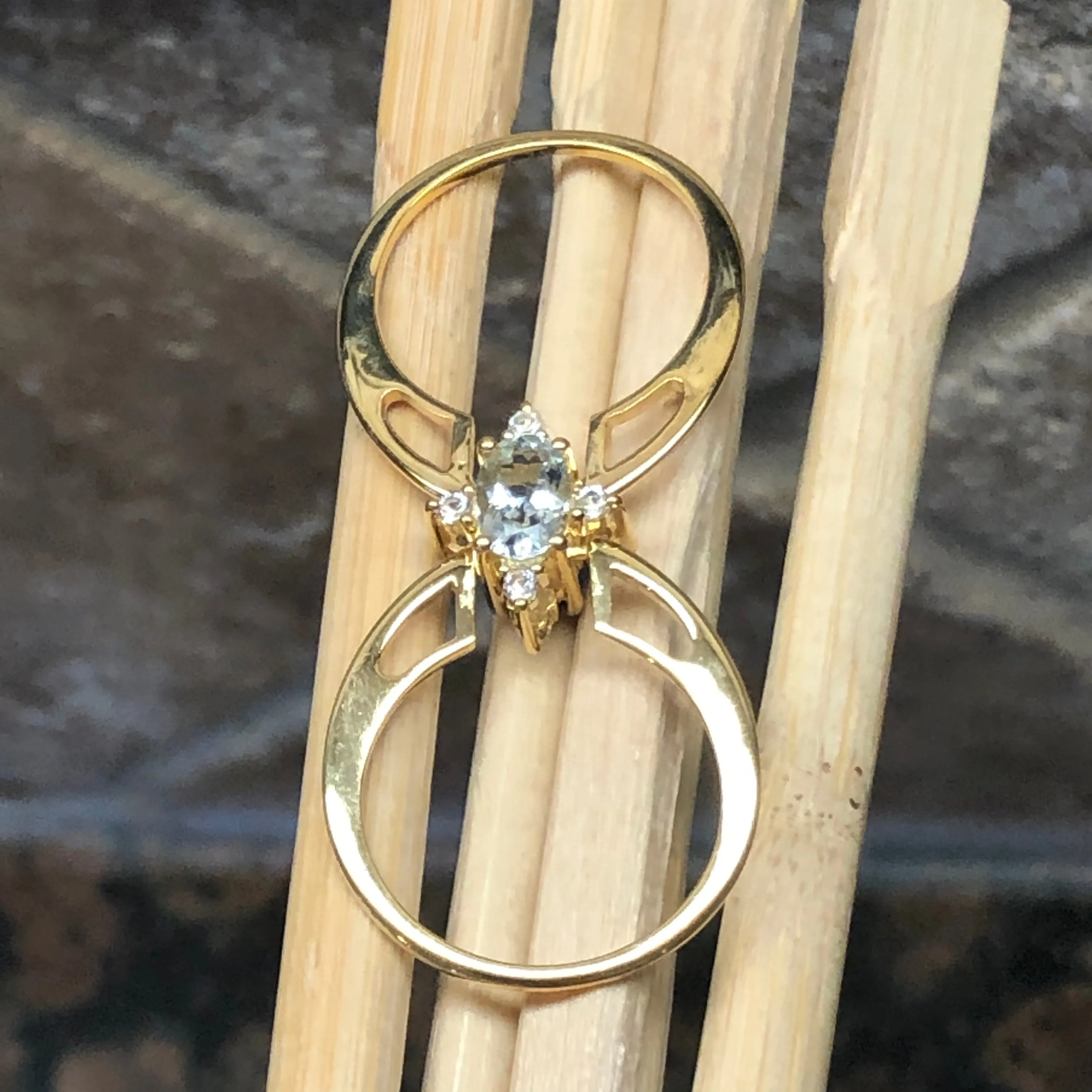 Natural Aquamarine, Tanzanite14k Rose Gold Over Silver Reversible Engagement Ring Size 5, 6, 7, 8, 9, 10