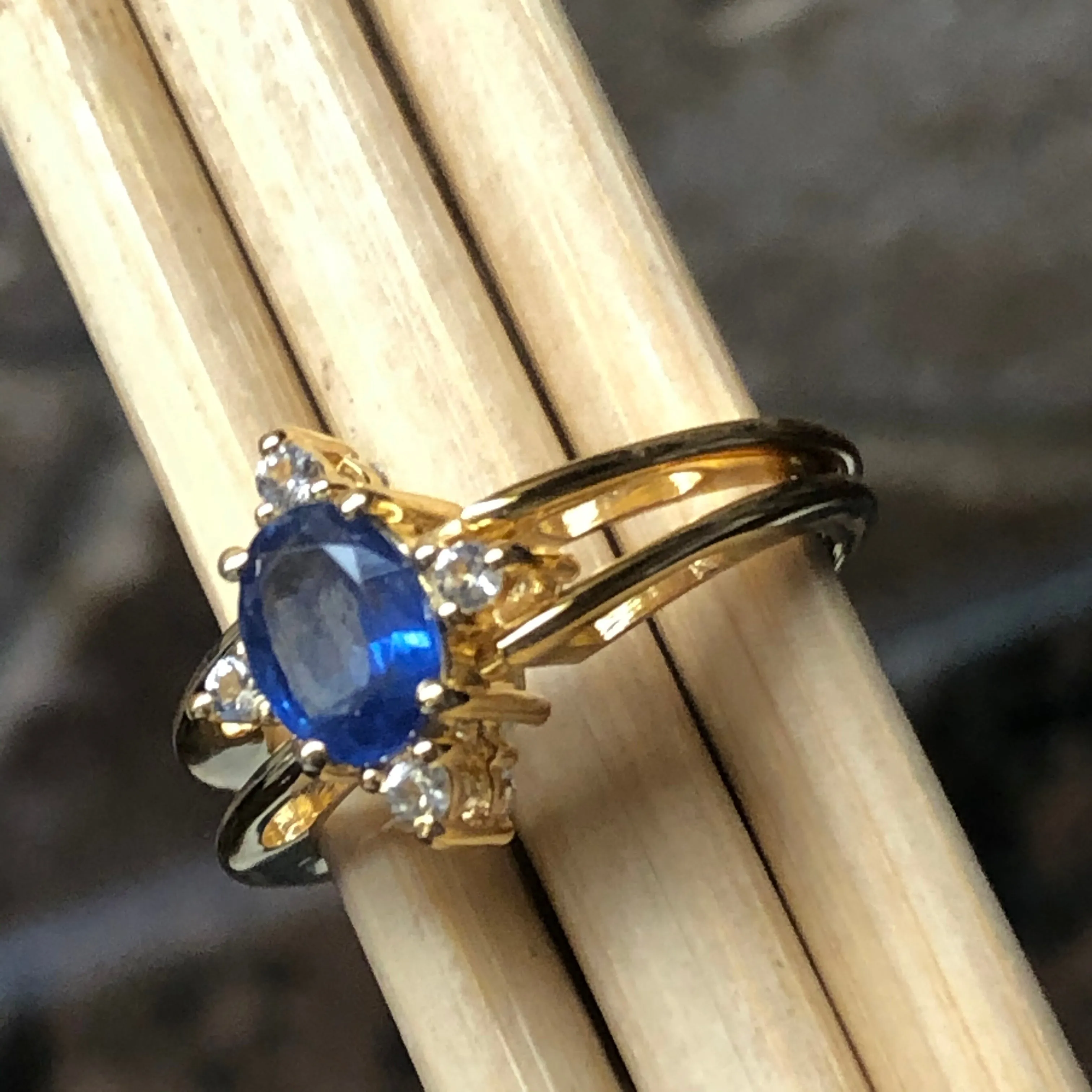 Natural Aquamarine, Tanzanite14k Rose Gold Over Silver Reversible Engagement Ring Size 5, 6, 7, 8, 9, 10
