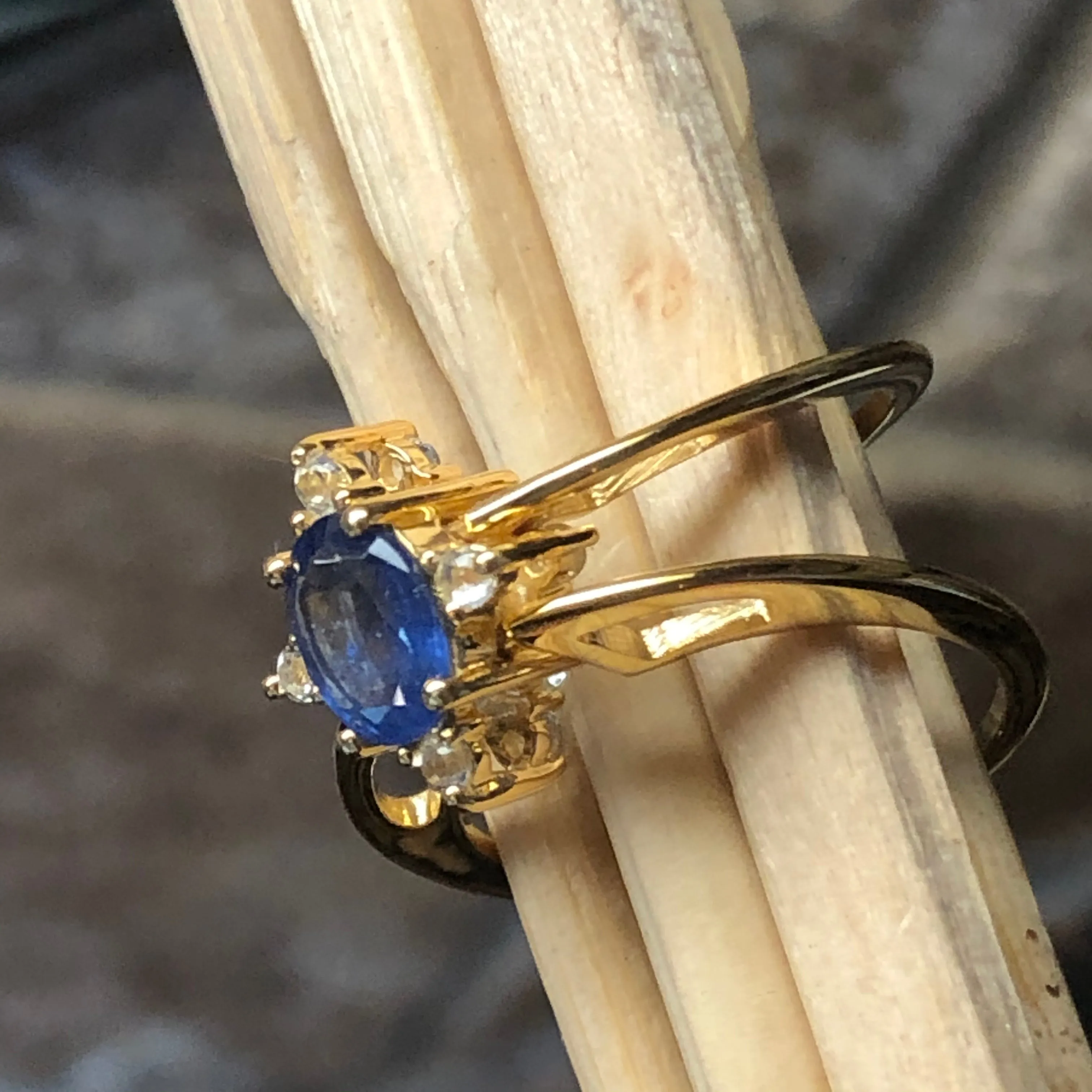 Natural Aquamarine, Tanzanite14k Rose Gold Over Silver Reversible Engagement Ring Size 5, 6, 7, 8, 9, 10